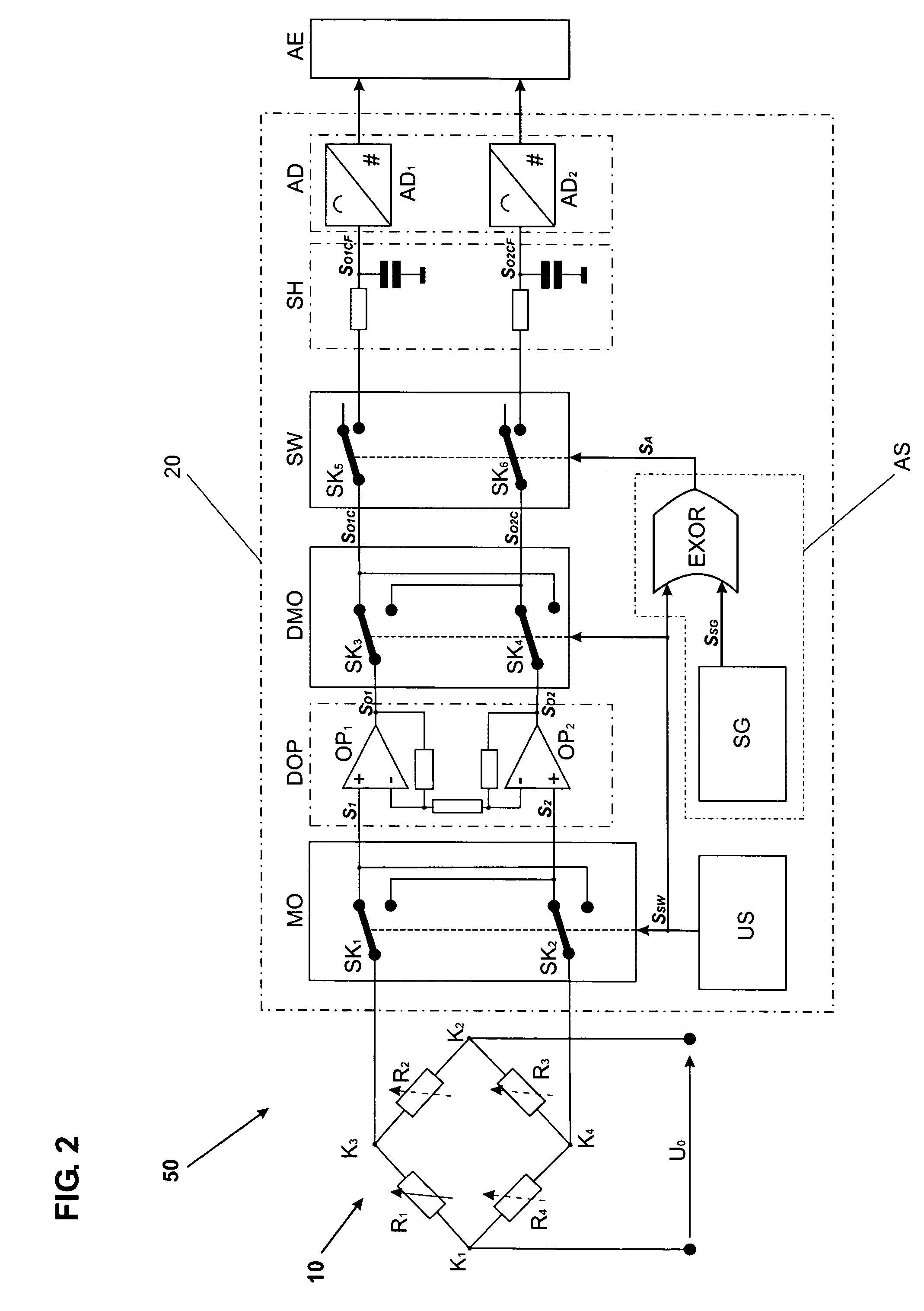 Method of correcting the output signal of an analog amplifier, amplifier module and measuring device