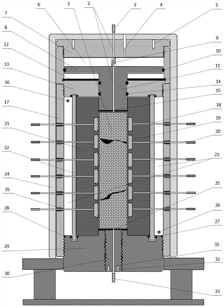 Multidirectional multilayer full-diameter fracture core seepage simulation device and application thereof