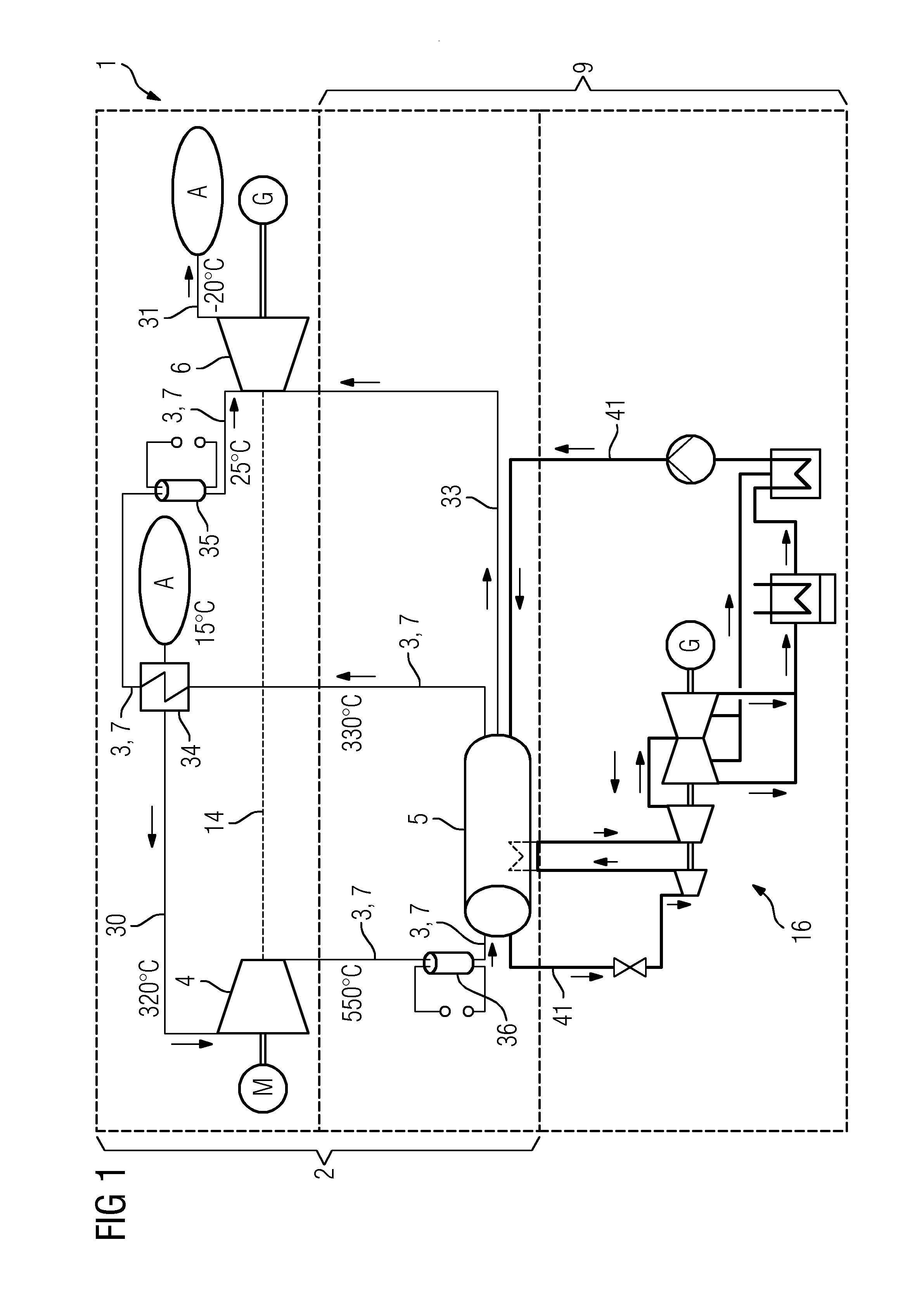 Energy storage installation with open charging circuit for storing seasonally occurring excess electrical energy