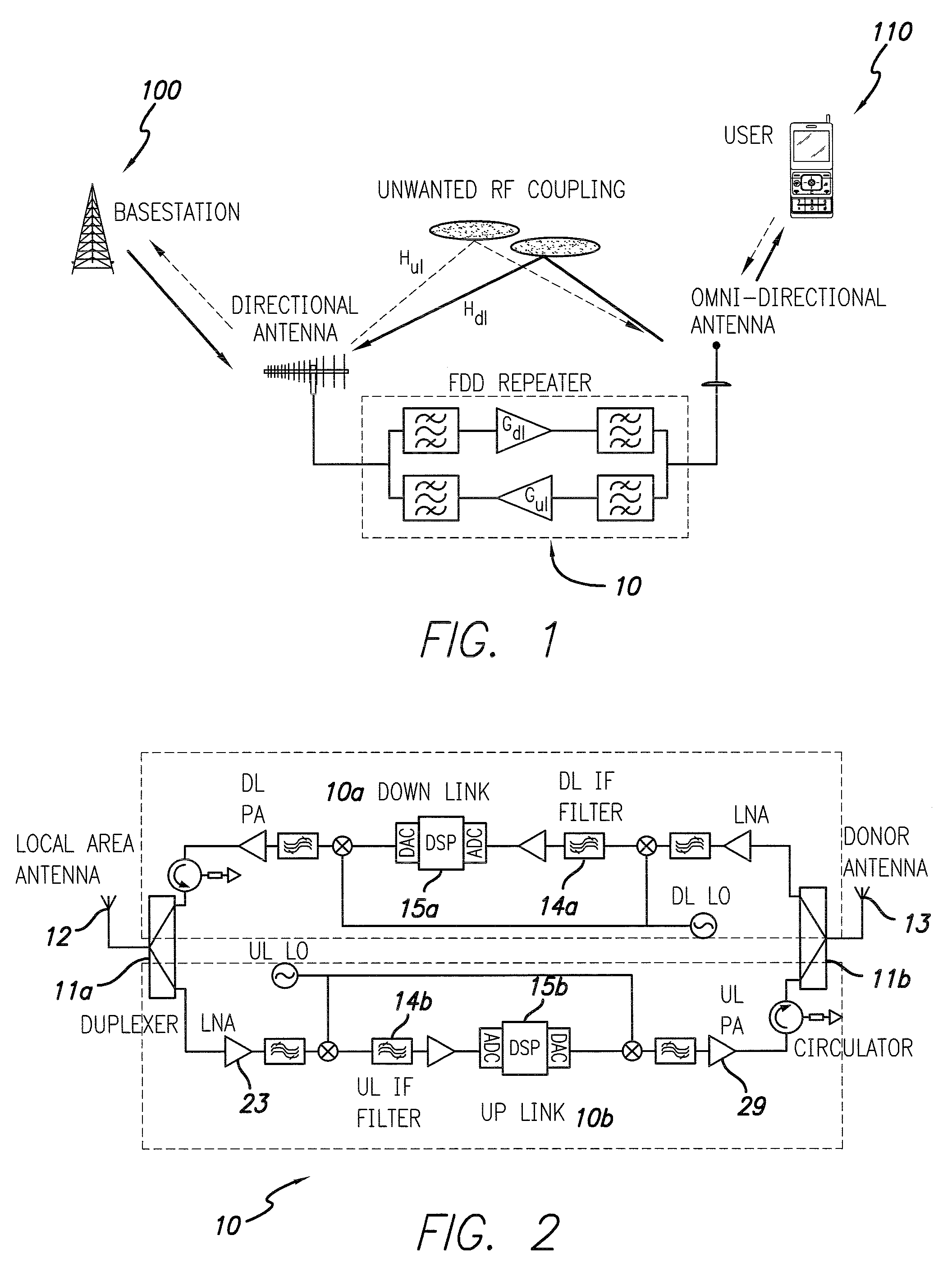 Adaptive echo cancellation for an on-frequency RF repeater with digital sub-band filtering