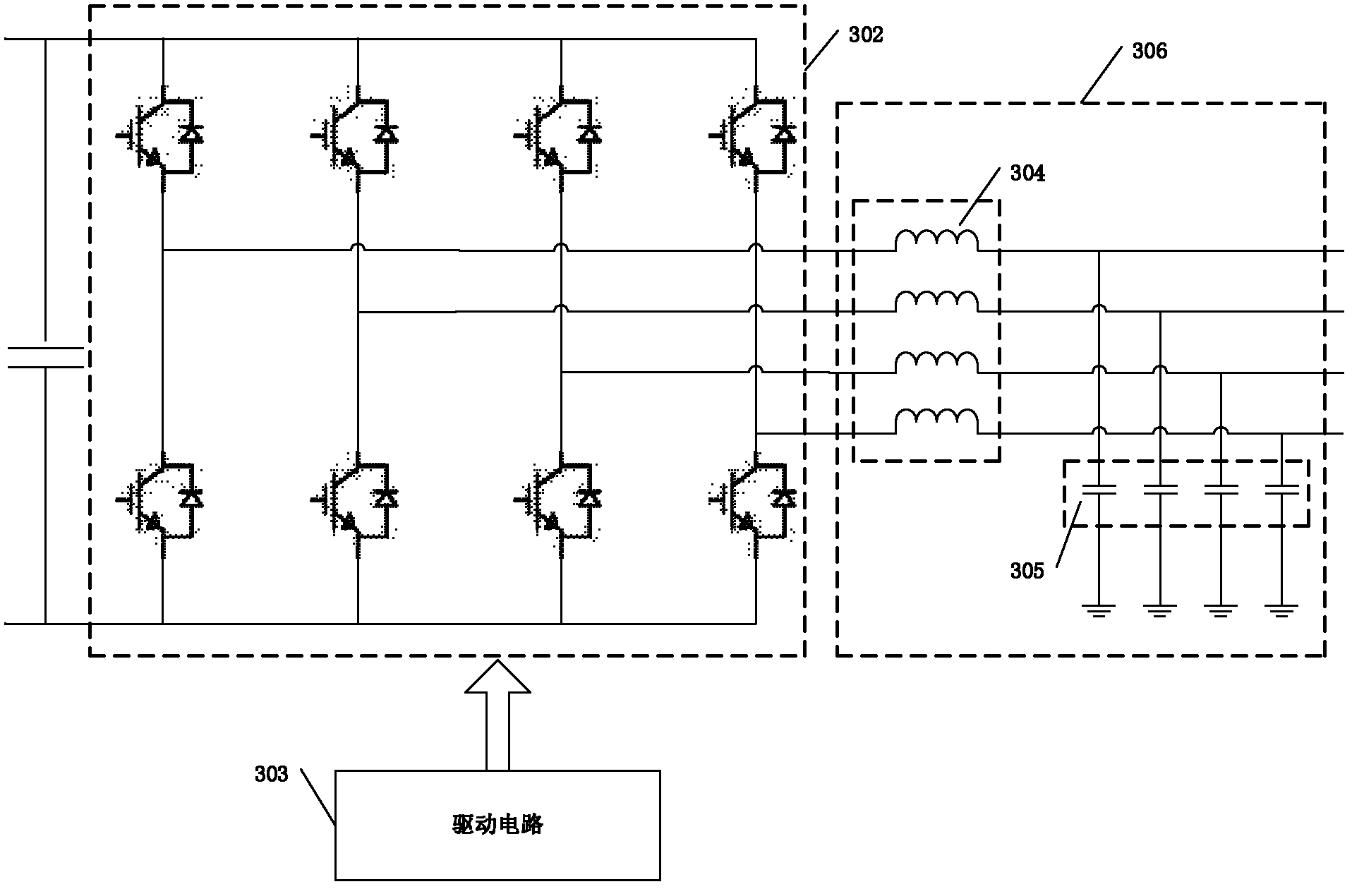 Distributed three-phase four-wire photovoltaic grid-connected device with electric energy adjusting function