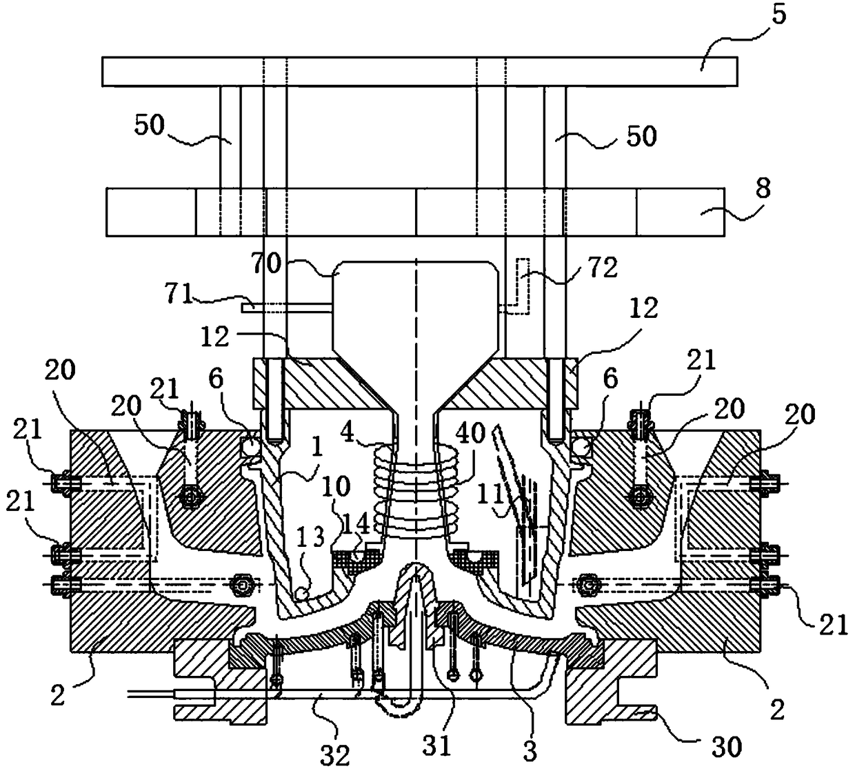 Wheel hub casting die with multiple runners