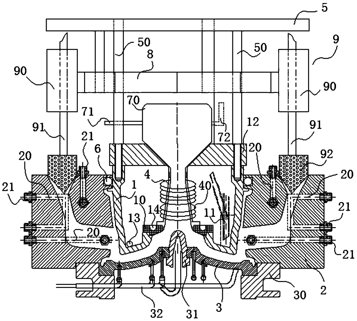 Wheel hub casting die with multiple runners