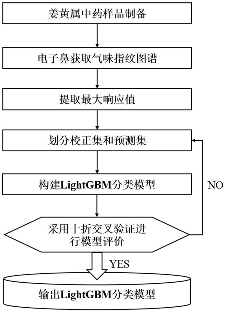 Rapid identification method for turmeric traditional Chinese medicine by combining electronic nose with LightGBM