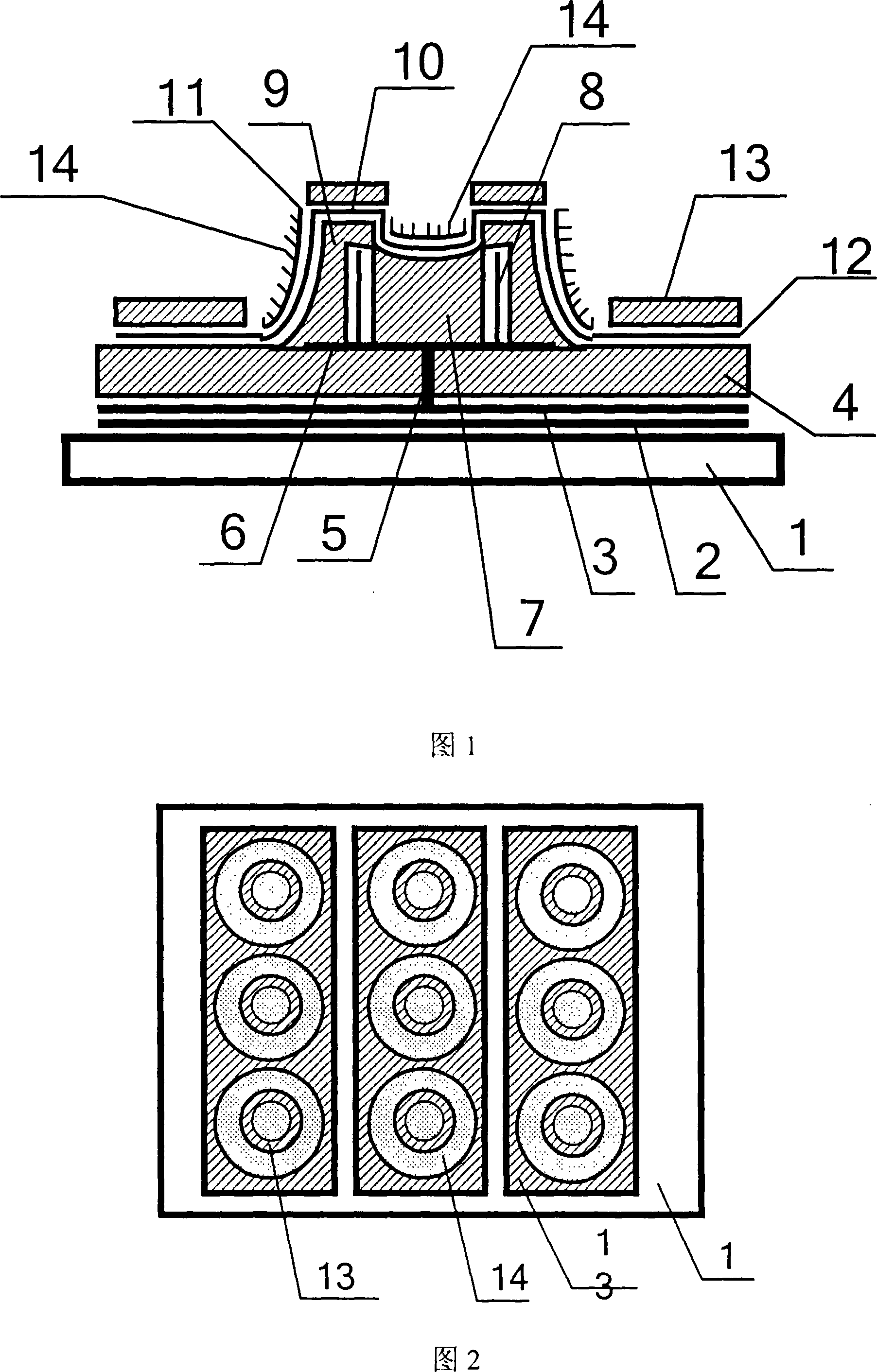 Flat panel display with dual forked type side controlled cathode emission structure, and fabricating technique