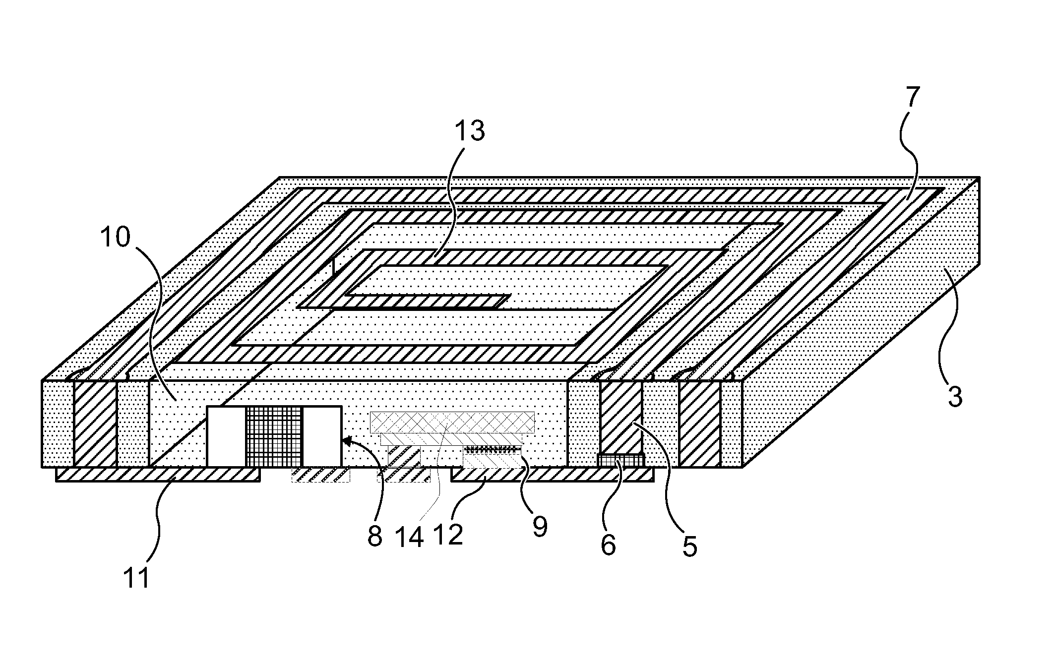 Polymer Frame for a Chip, Such That the Frame Comprises at Least One Via in Series with a Capacitor