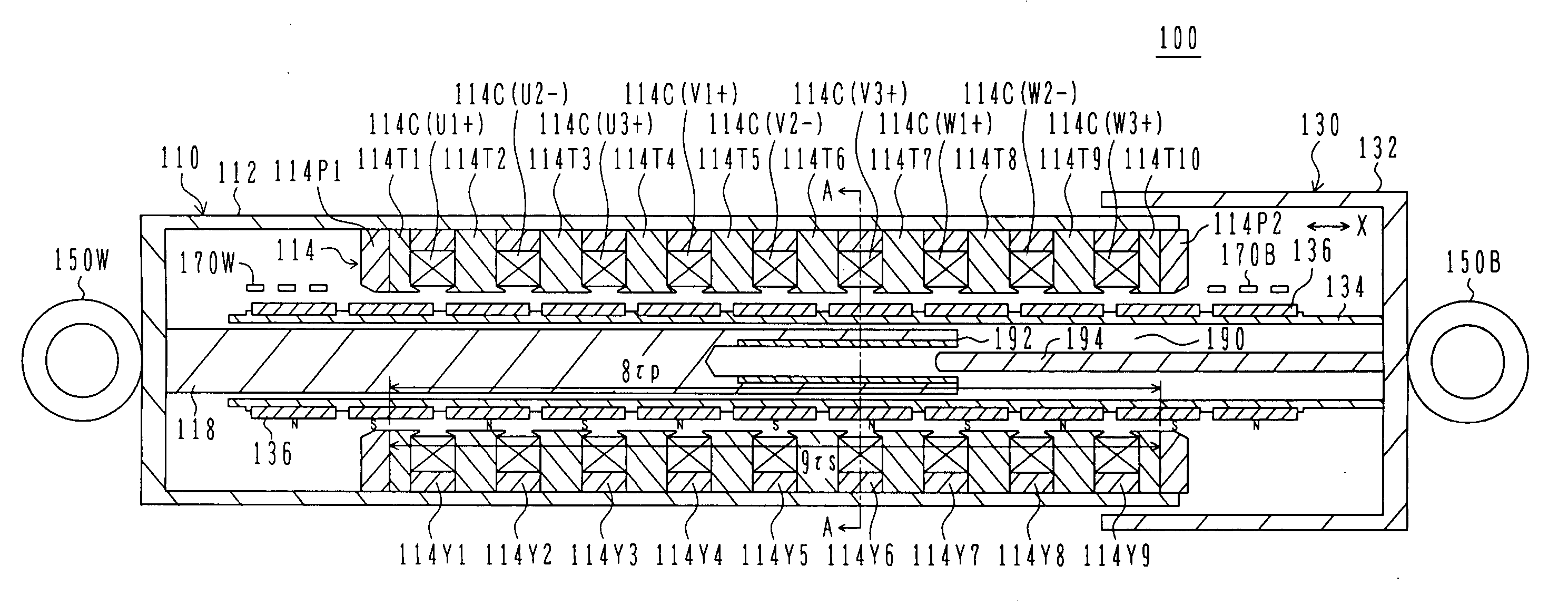 Cylindrical linear motor, electromagnetic suspension, and vehicle using the same