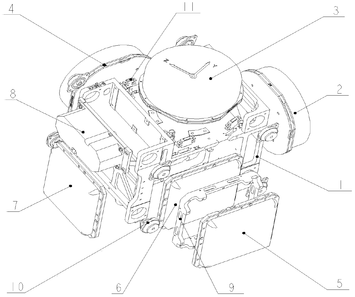 A three-axis fiber optic gyroscope structure with eight-point vibration reduction and heat preservation measures