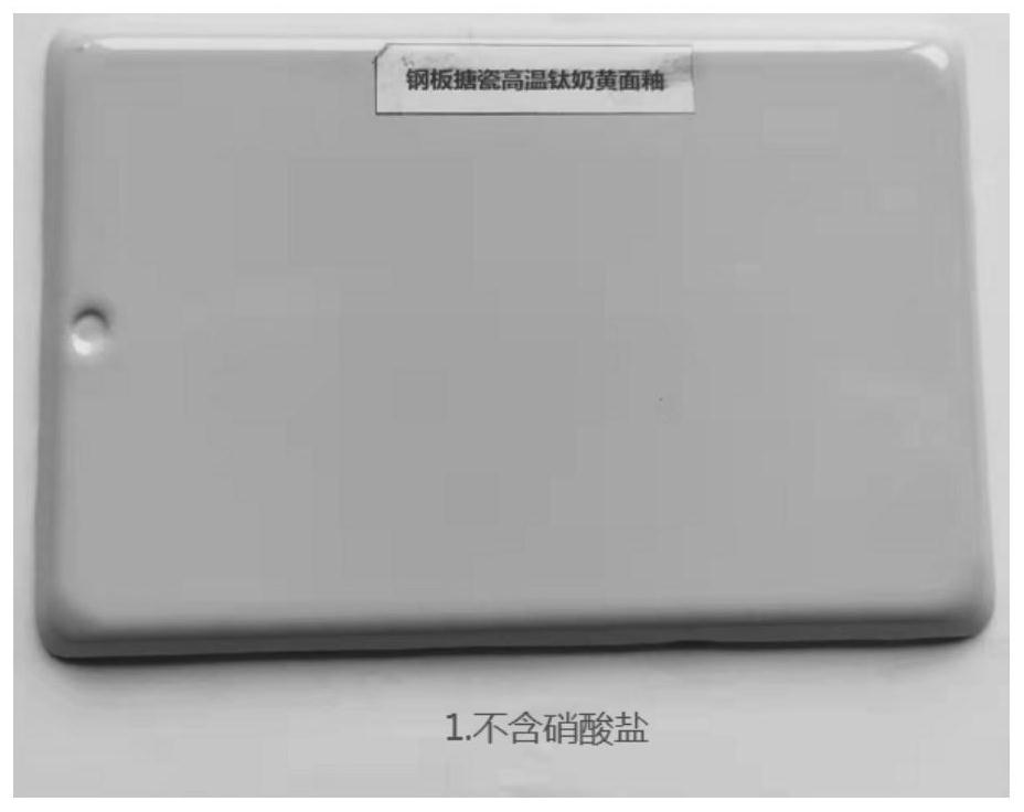 Nitrate-free environment-friendly steel plate enamel high-temperature titanium creamy yellow cover glaze and preparation method thereof