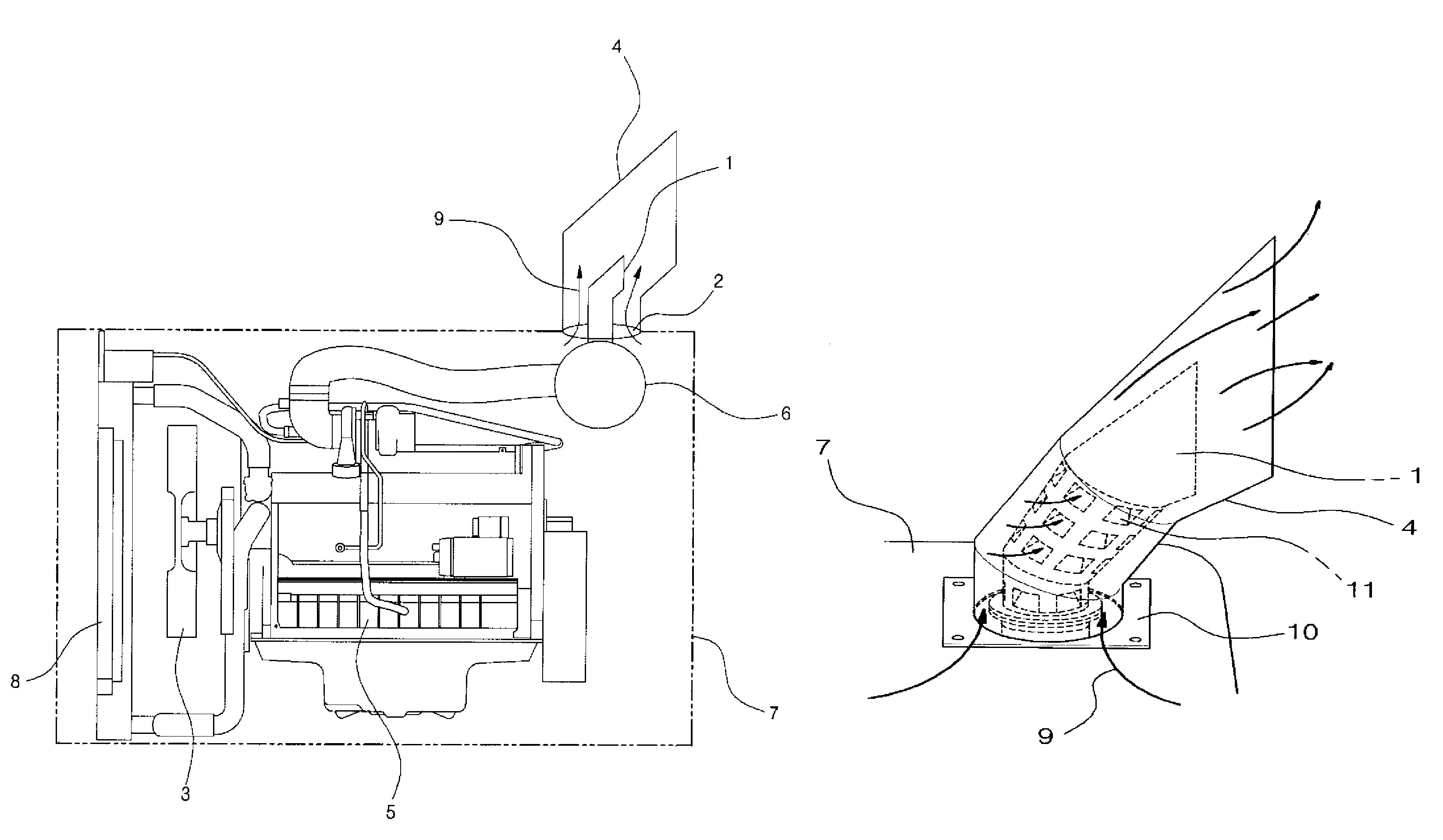 Apparatus for cooling overheated gas in engine room