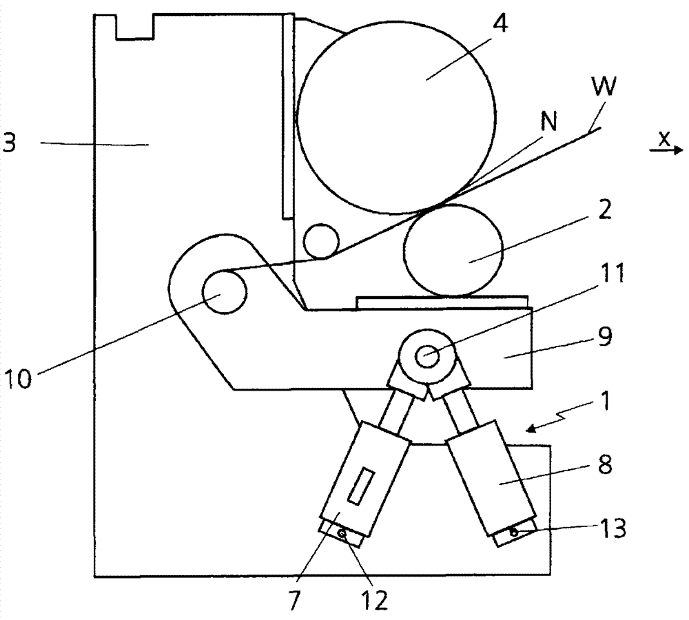 Apparatus for applying force to component of fibrous web processing machine