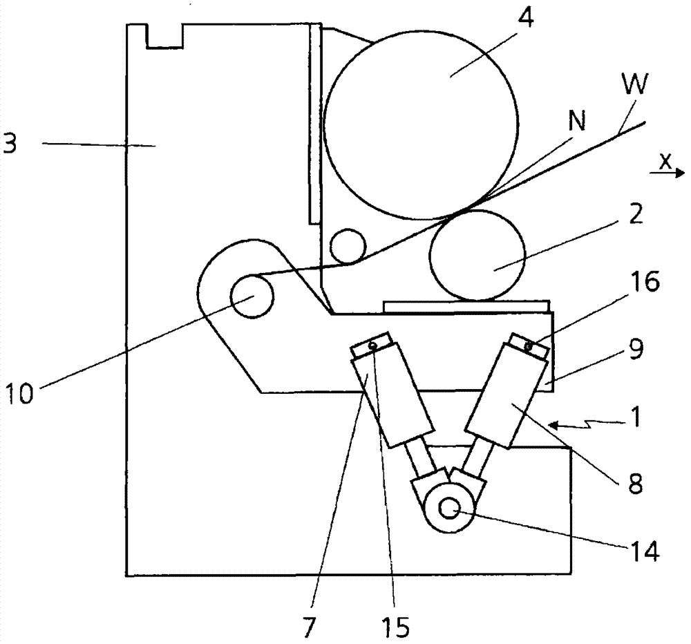Apparatus for applying force to component of fibrous web processing machine
