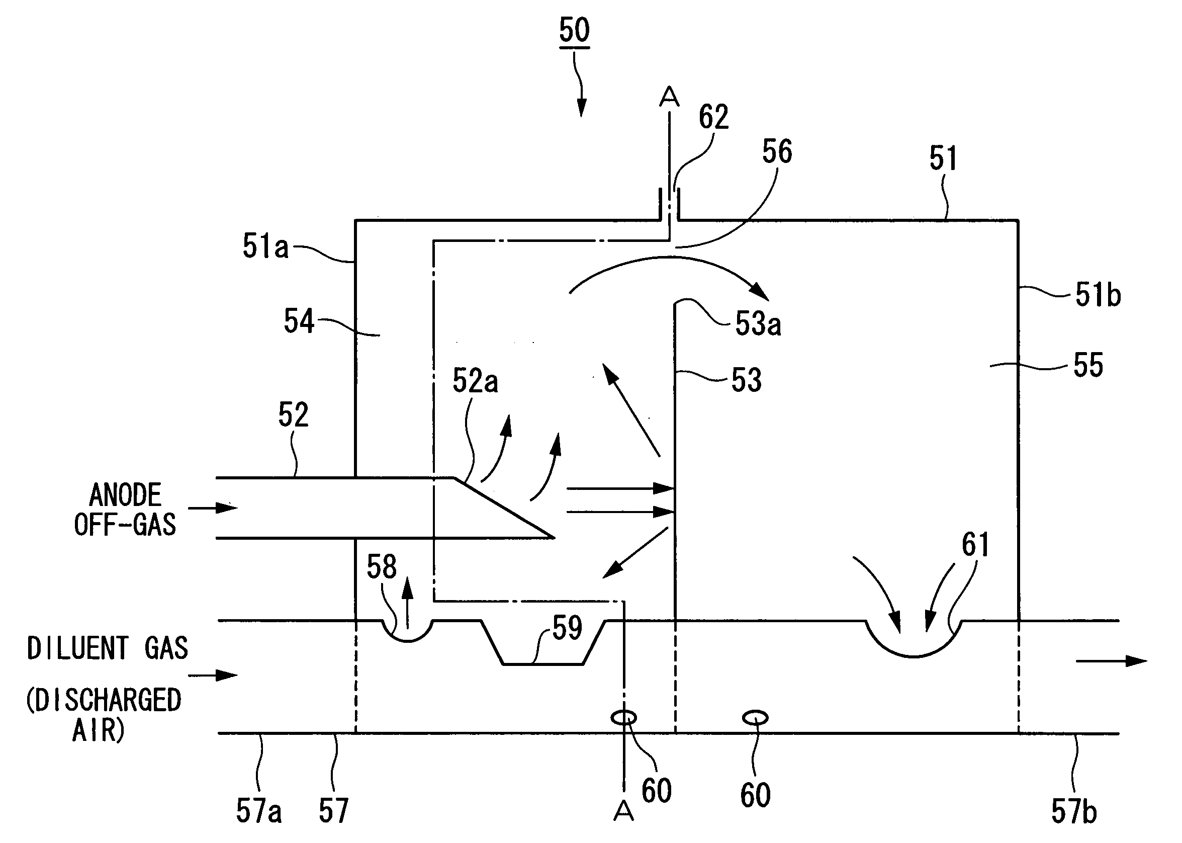 Fuel cell discharge-gas processing device