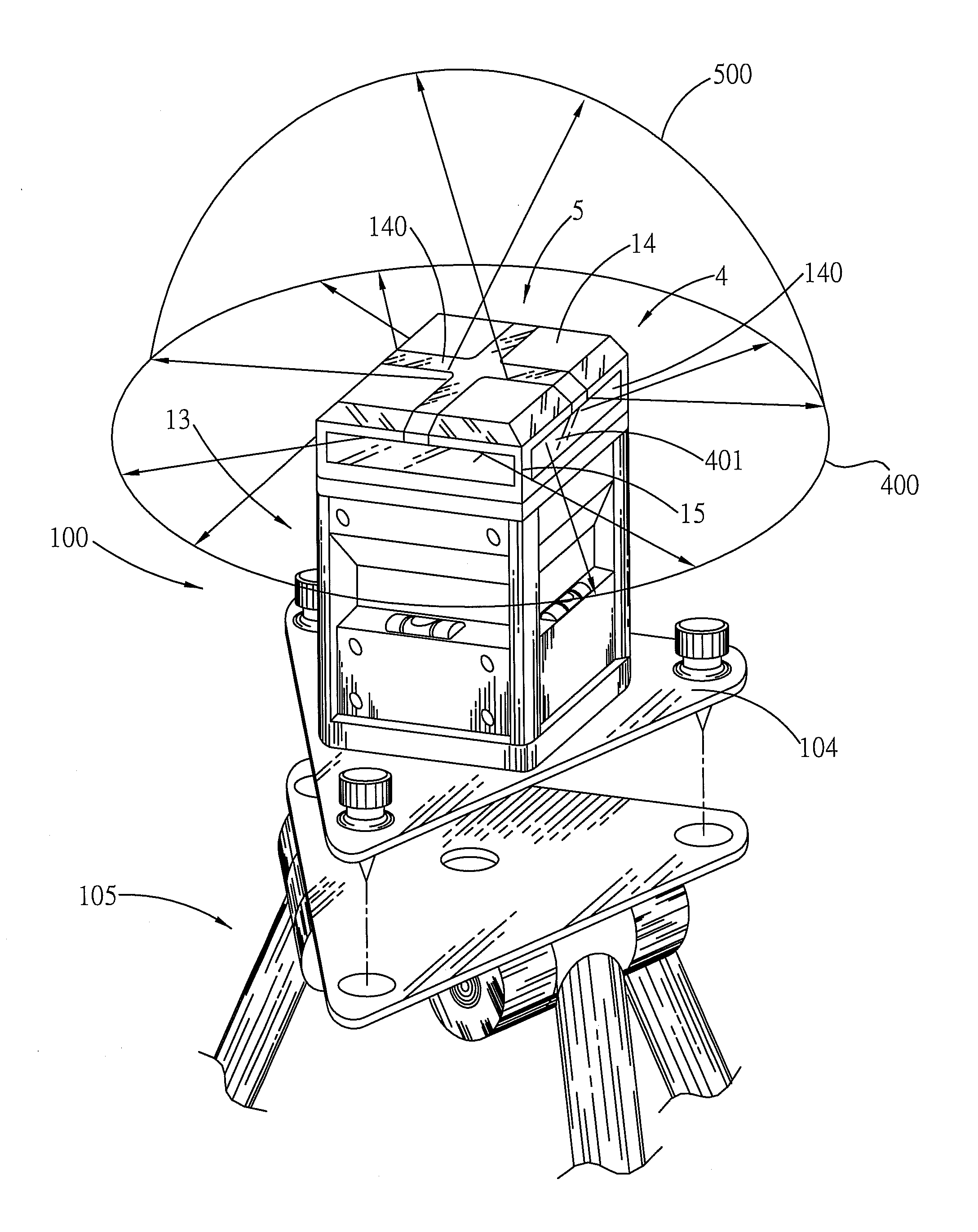 Optical leveling instrument with central common point consolidation structure