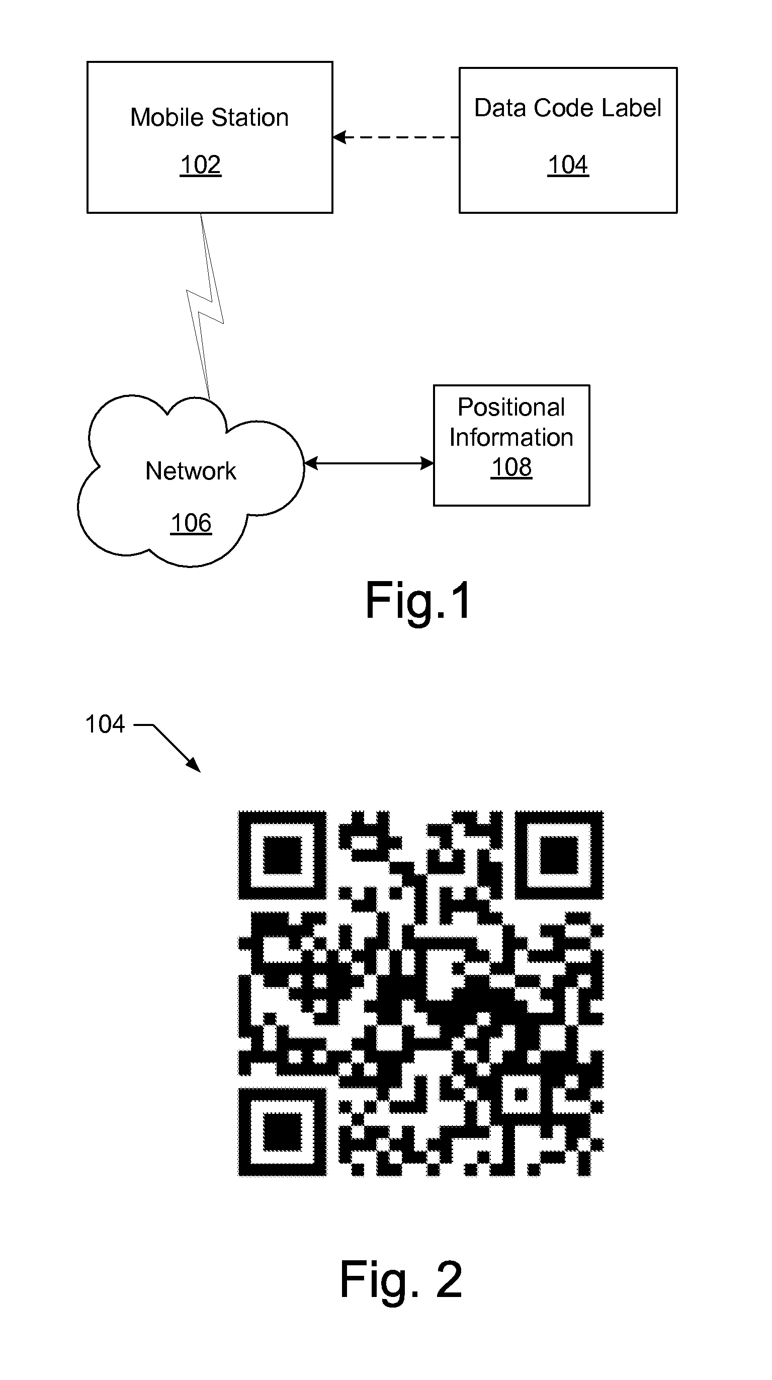 Accessing positional information for a mobile station using a data code label