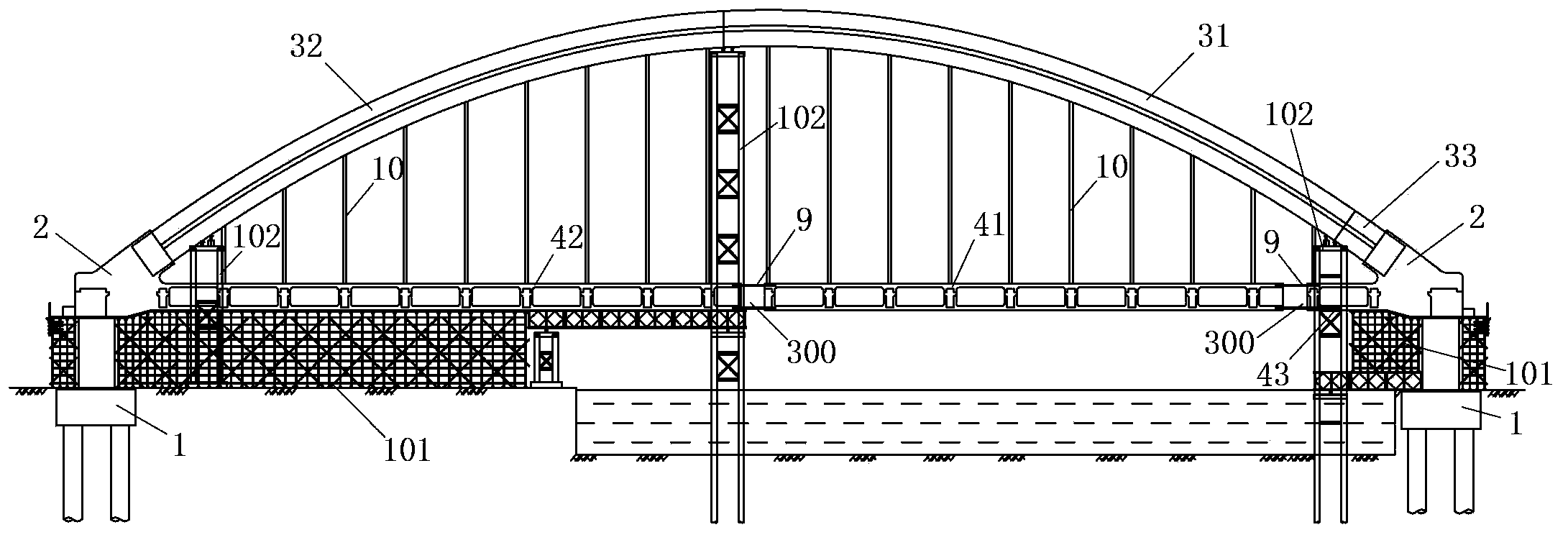 Assembling and lifting method of half-span skeleton of tied arch bridge