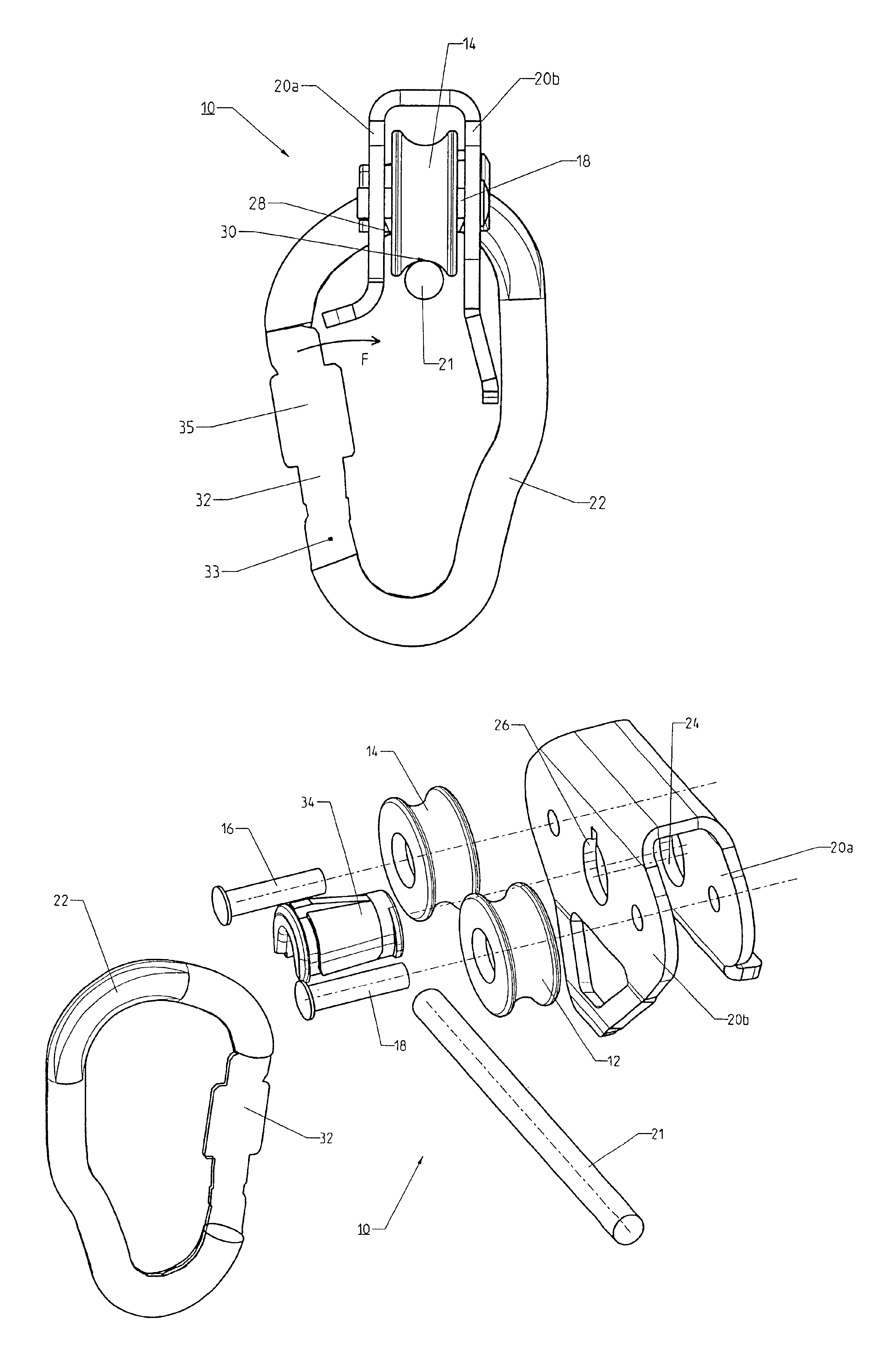 Double pulley device for use for zip-line traversing on a rope or cable