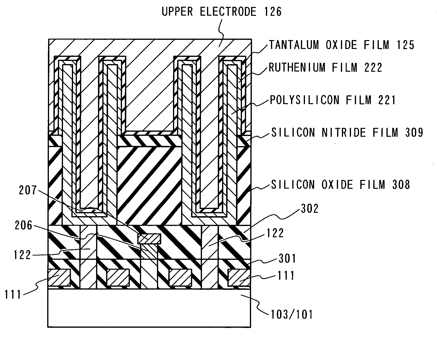 Semiconductor integrated circuit device with capacitor of crown structure and method of manufacturing the same