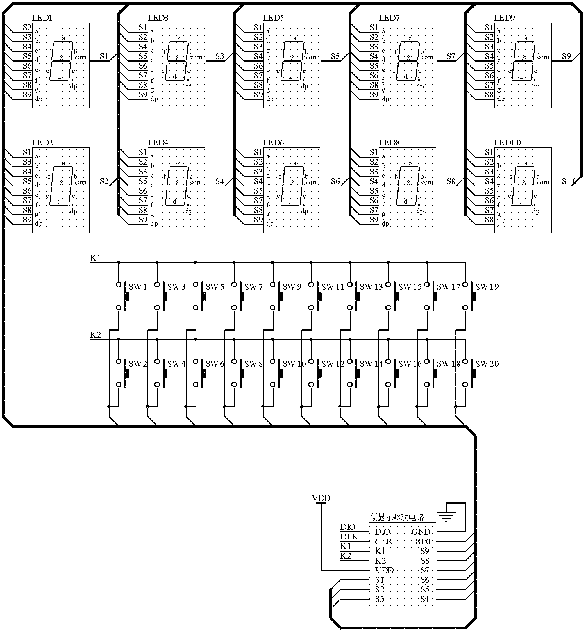 Multi-section nixie tube display drive circuit structure