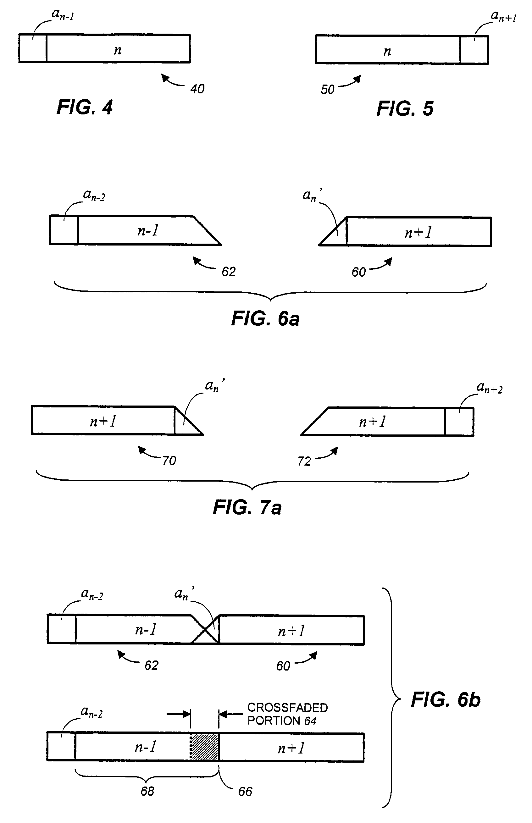 Frame-based audio transmission/storage with overlap to facilitate smooth crossfading