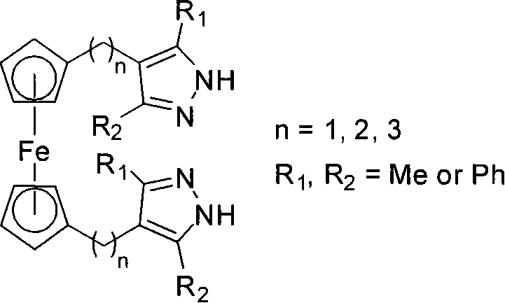 Polymethylene-bridged ferrocenyl bipyrazole and synthetic method thereof