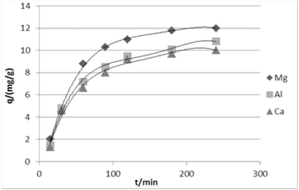 Metal element improved biochar-based nitrate radical adsorbent and preparation method thereof