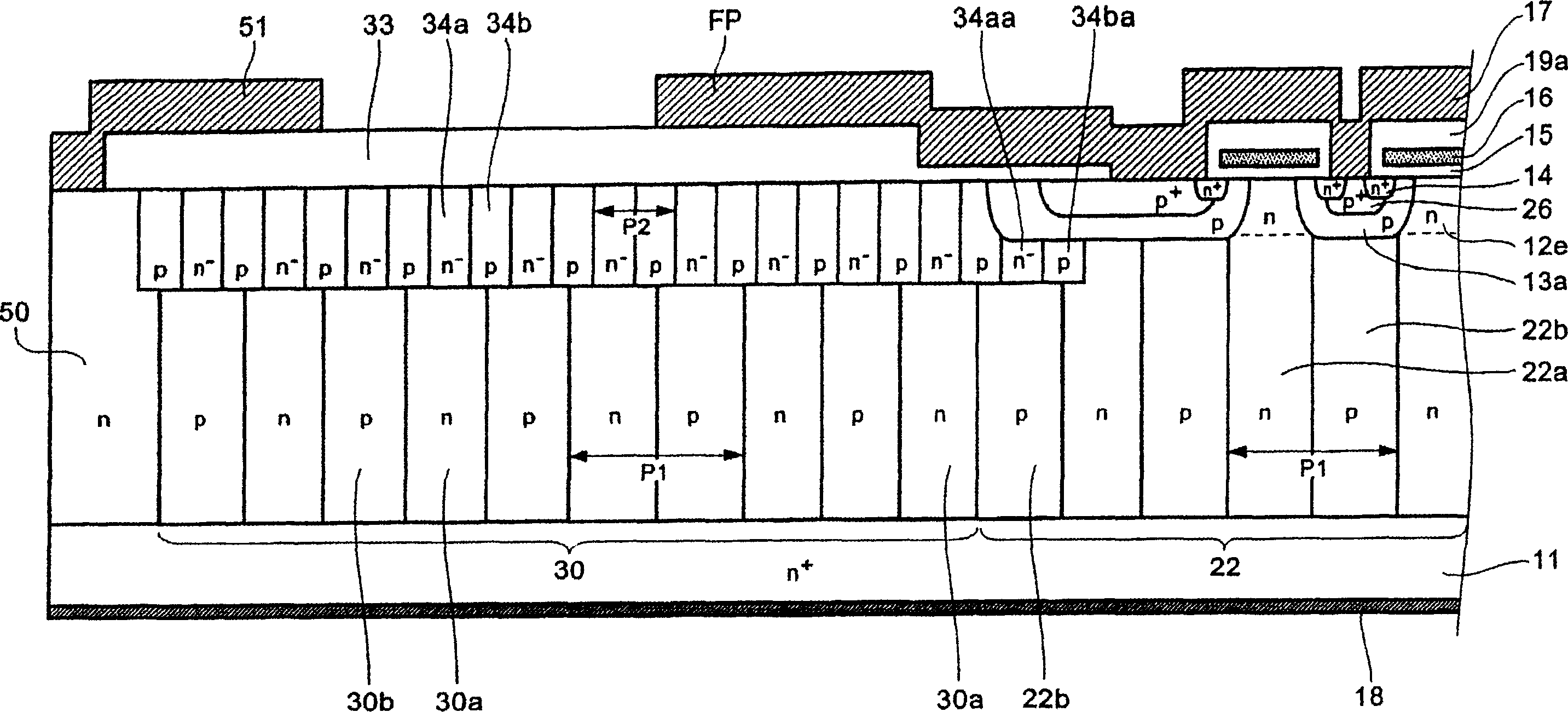Semiconductor device with improved breakdown voltage and high current capacity
