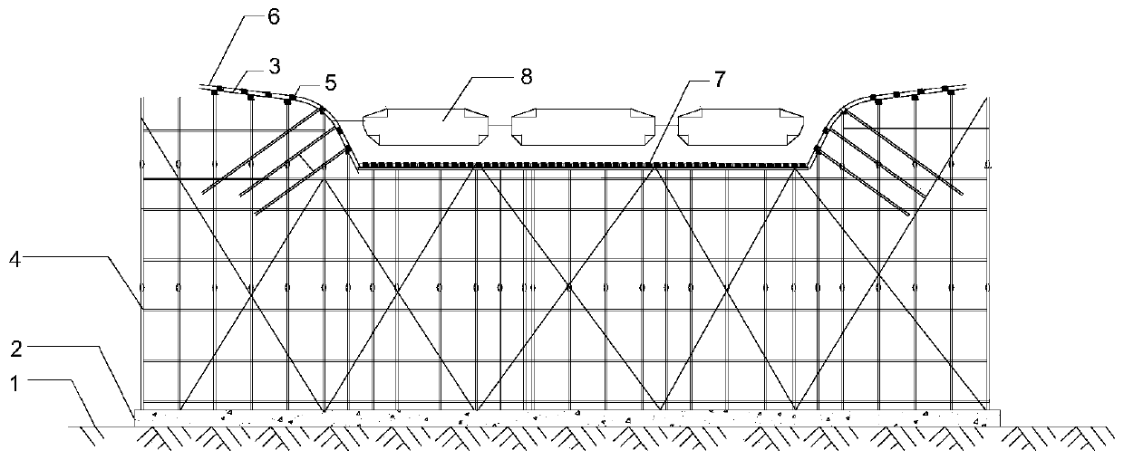 Construction method of inverted-splayed cast-in-place arc-shaped wing web formwork system