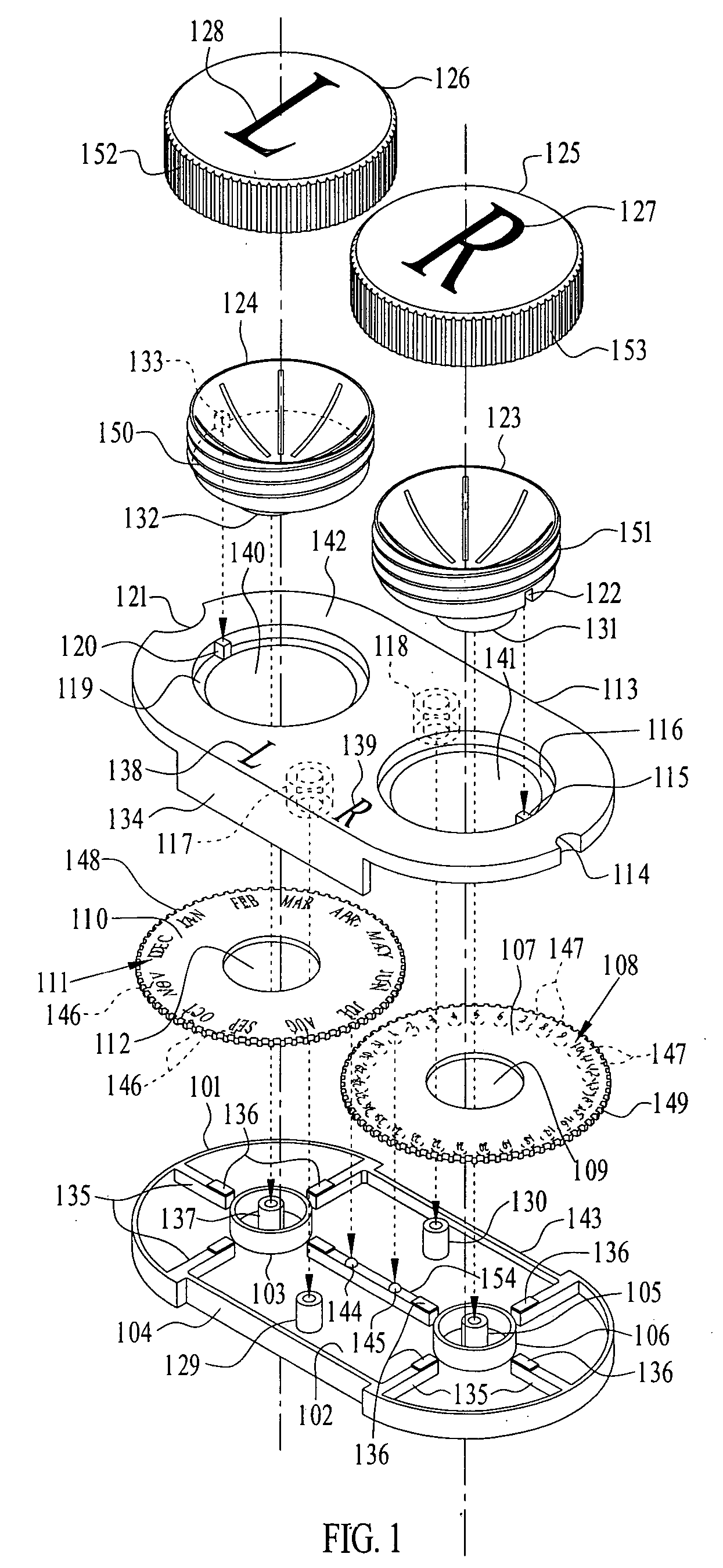 Compact contact lens case with time tracking device