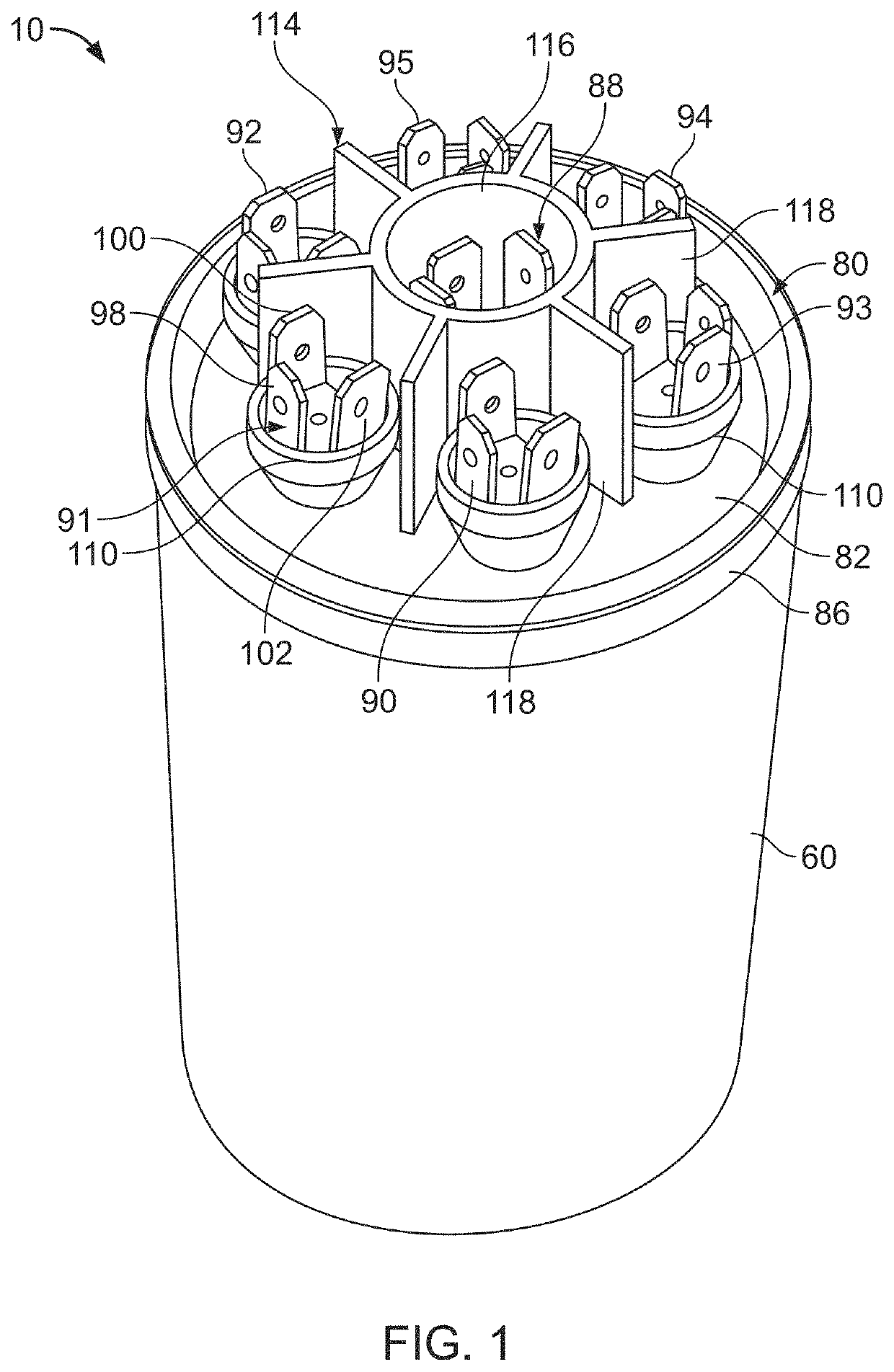 Capacitor with multiple elements for multiple replacement applications