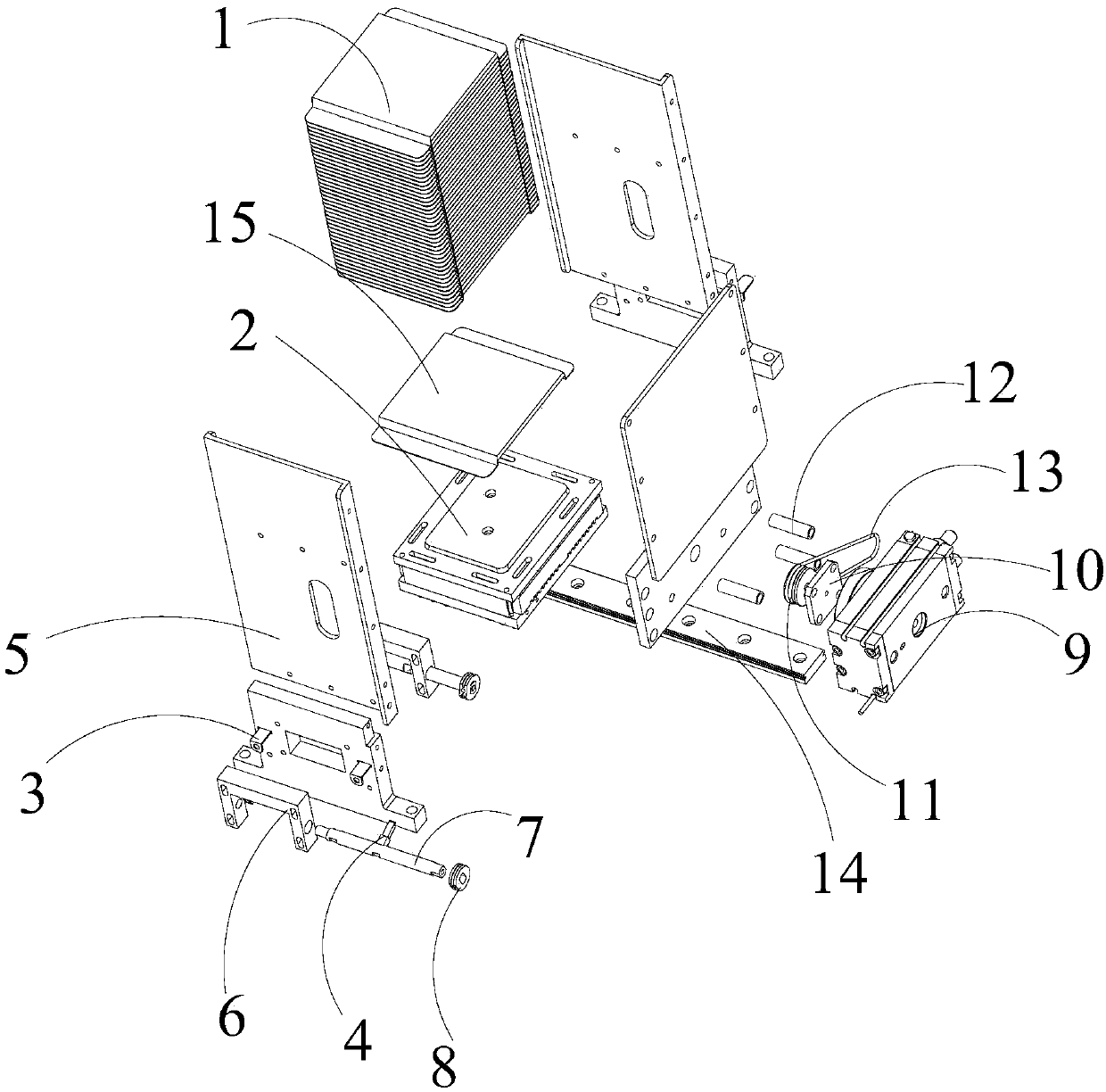 Stacking type distributing mechanism