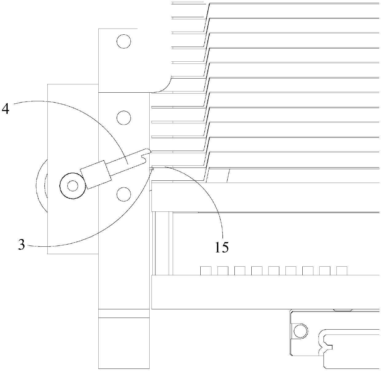 Stacking type distributing mechanism