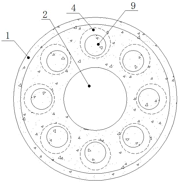 Prefabricated concrete bearing platform with reserved foundation ring hole and reserved pile nest holes and fabricated multi-pile foundation installation method based on prefabricated concrete bearing platform with reserved foundation ring hole and reserved pile nest holes