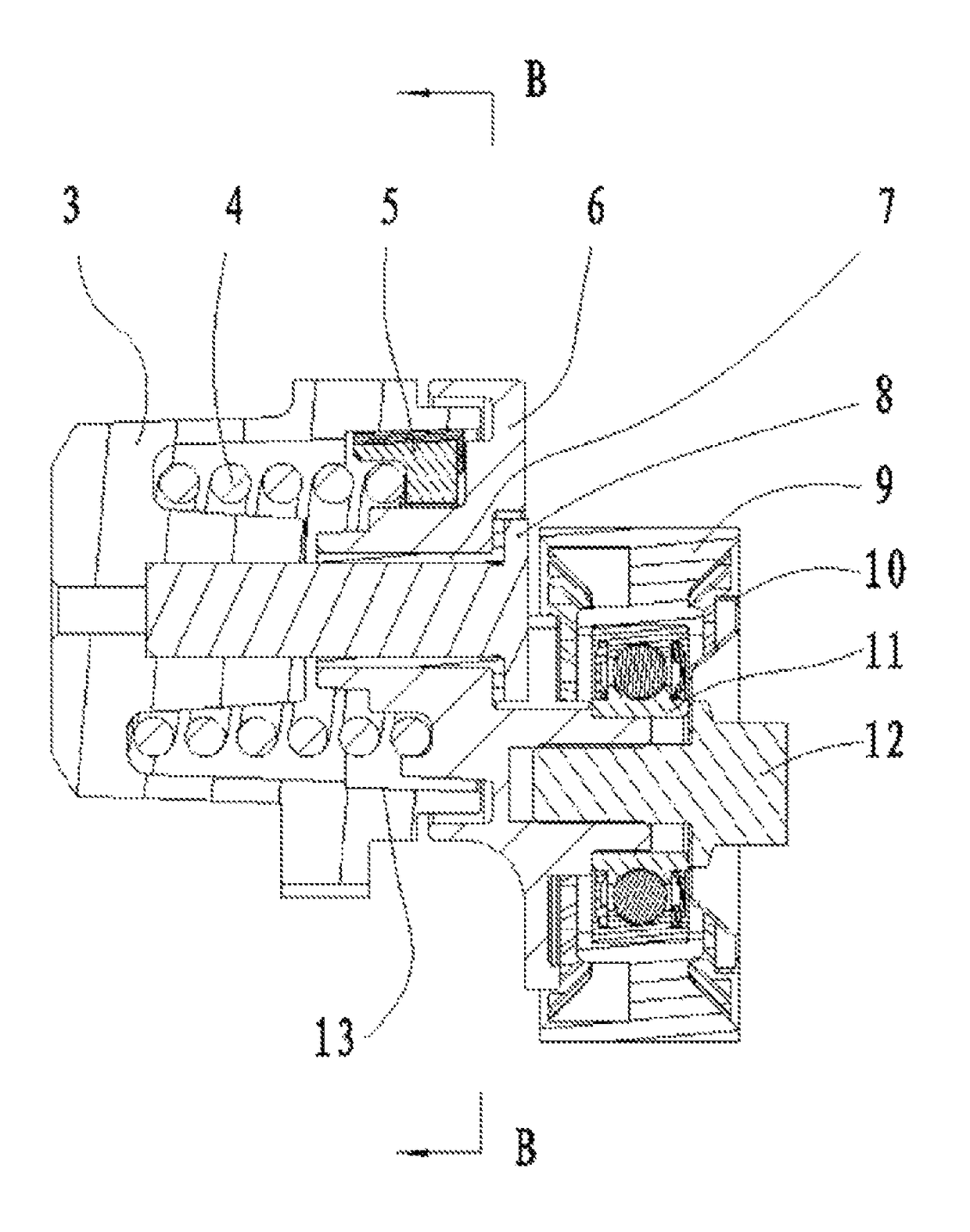 Tensioner for engine with large and stable damping and minimum deflection o f shaft
