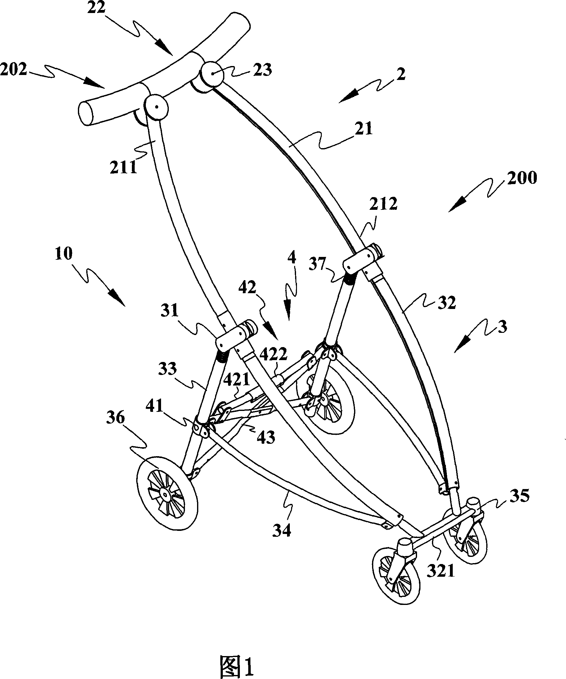 Folding skeleton structure for baby carriage