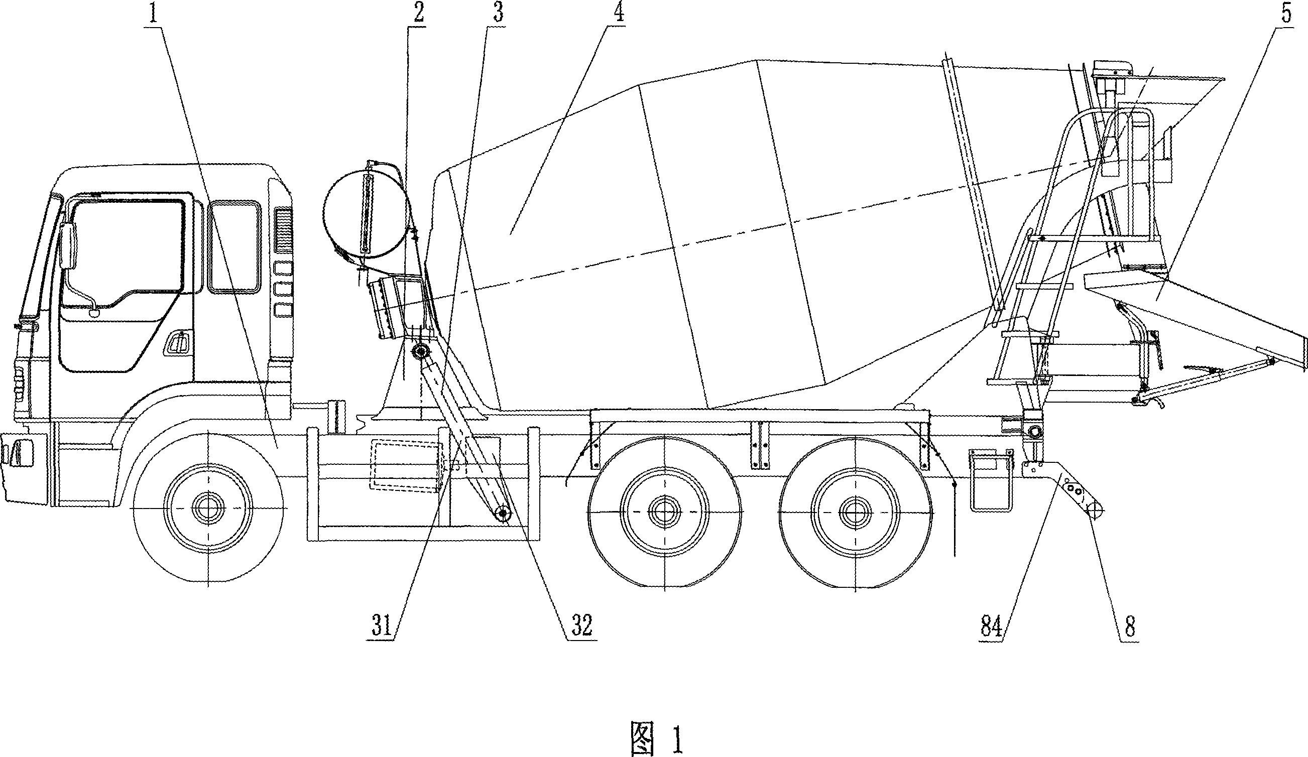 Concrete mixing truck with lifting device