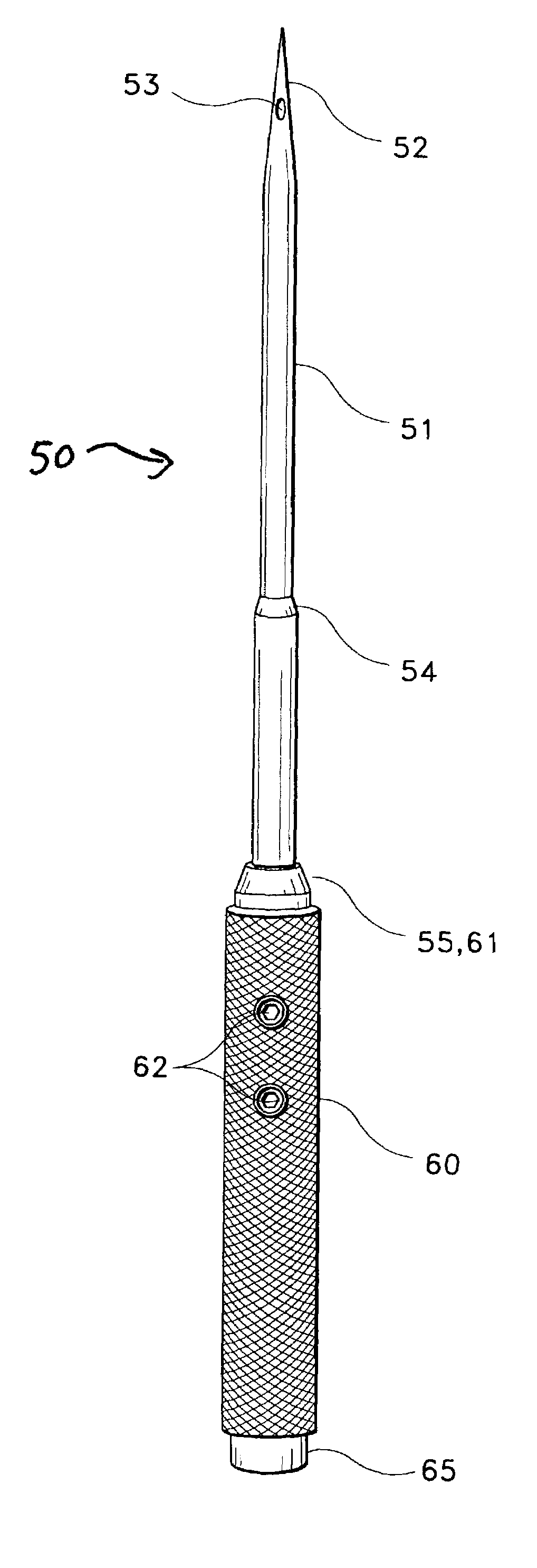 Non-disposable trocar needle and handle