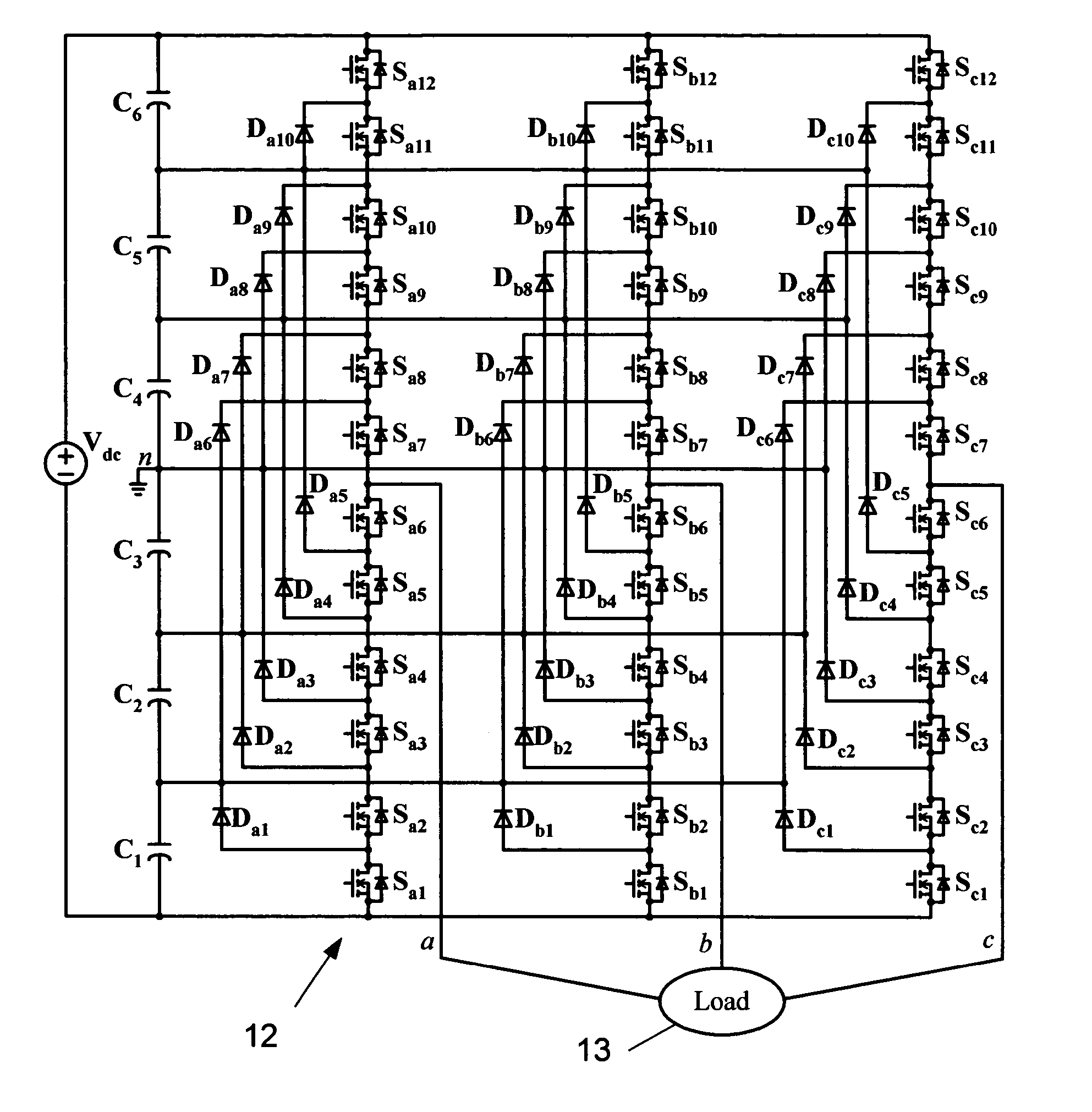 Multi-level DC bus inverter for providing sinusoidal and pwm electrical machine voltages