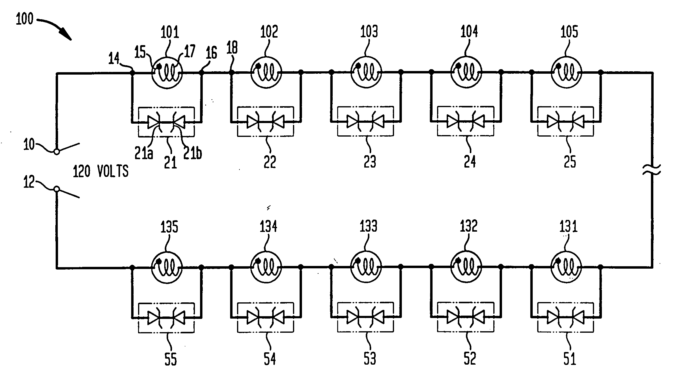 Voltage regulated light string
