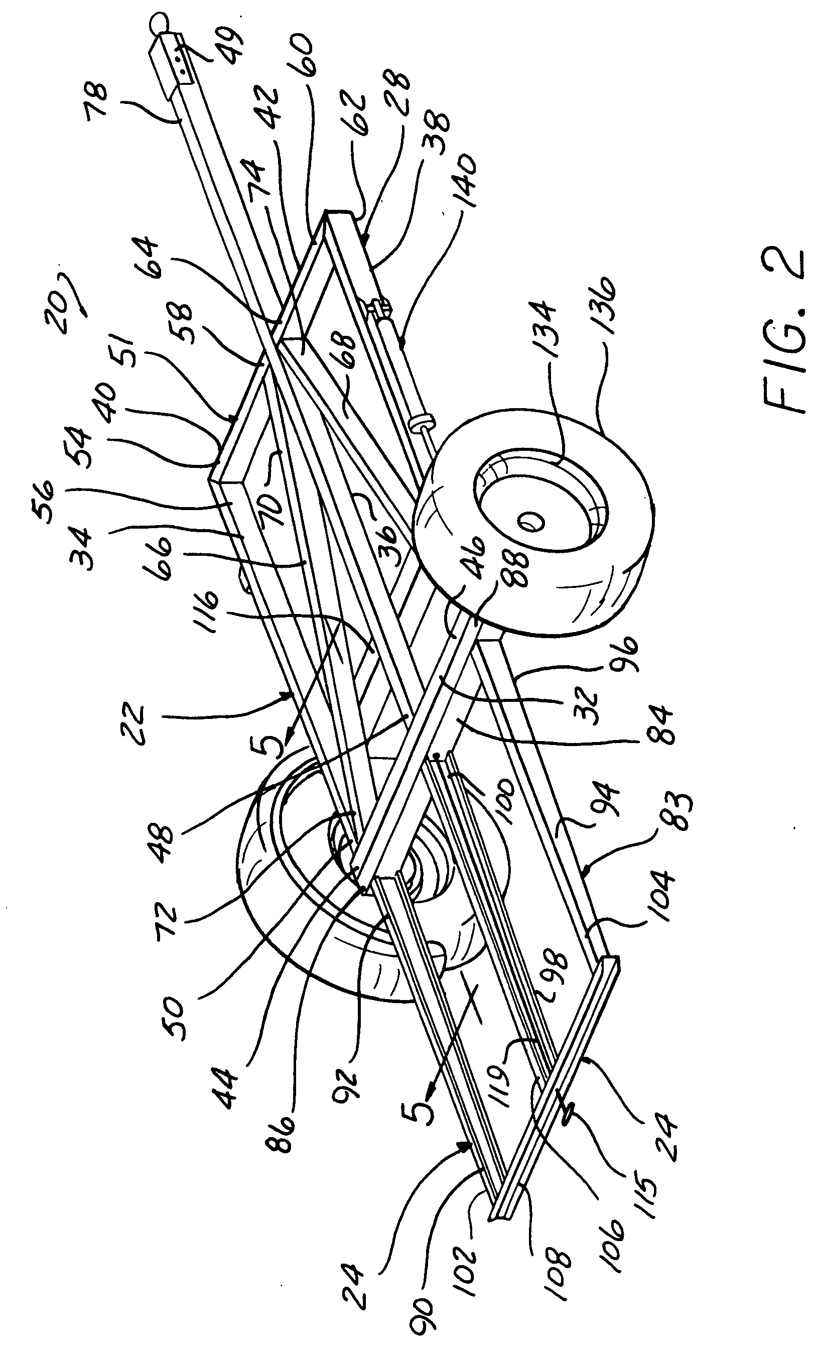 Folding trailer with kneeling device