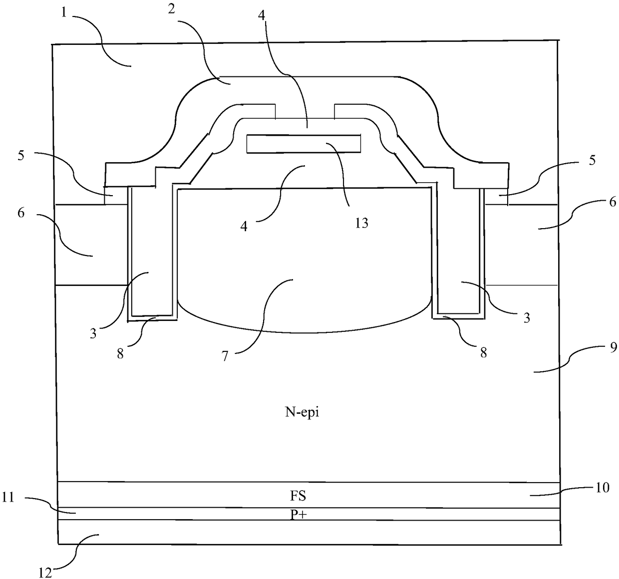 Groove-type IGBT device with shield grid