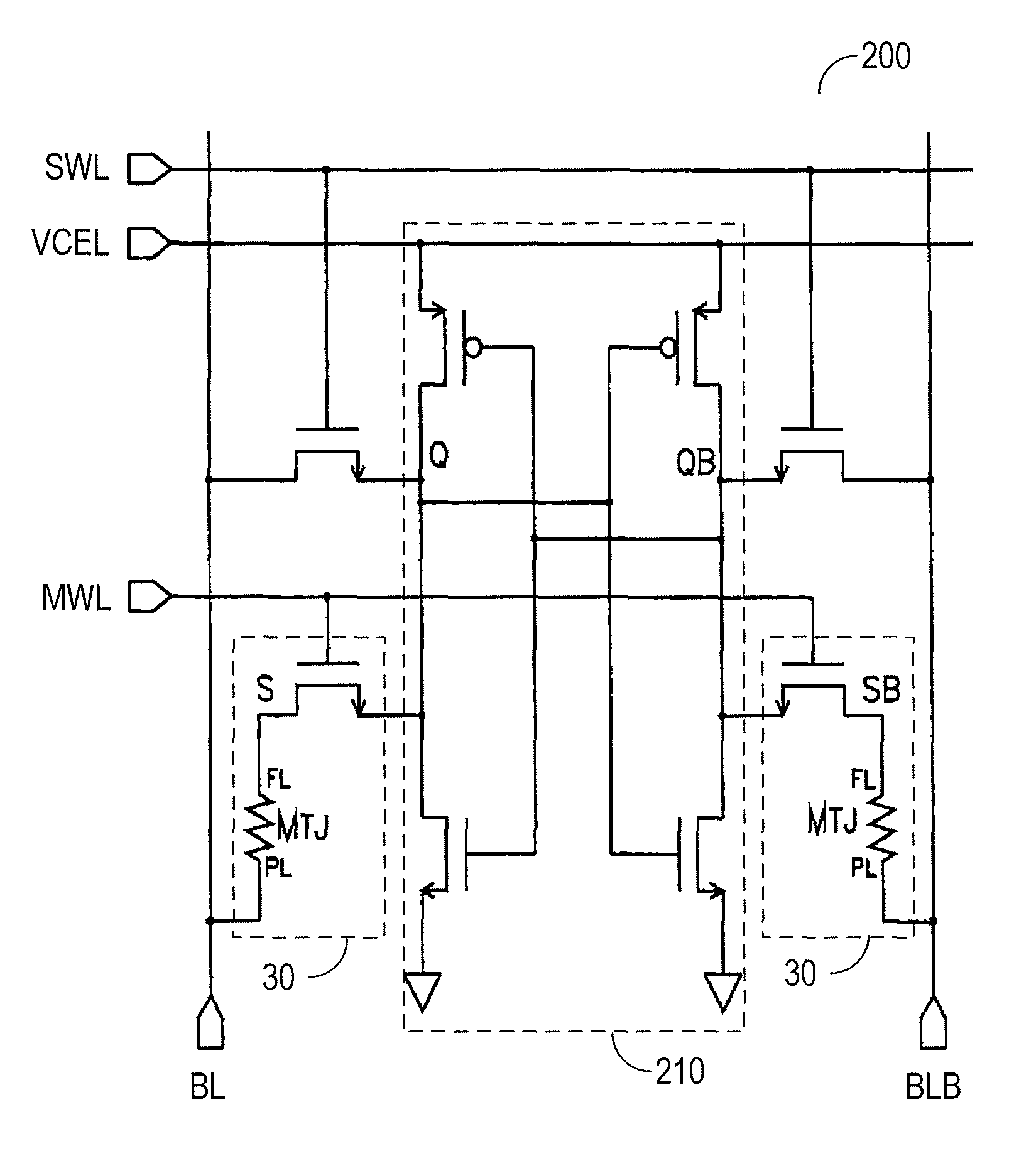 Non-volatile static ram cell circuit and timing method