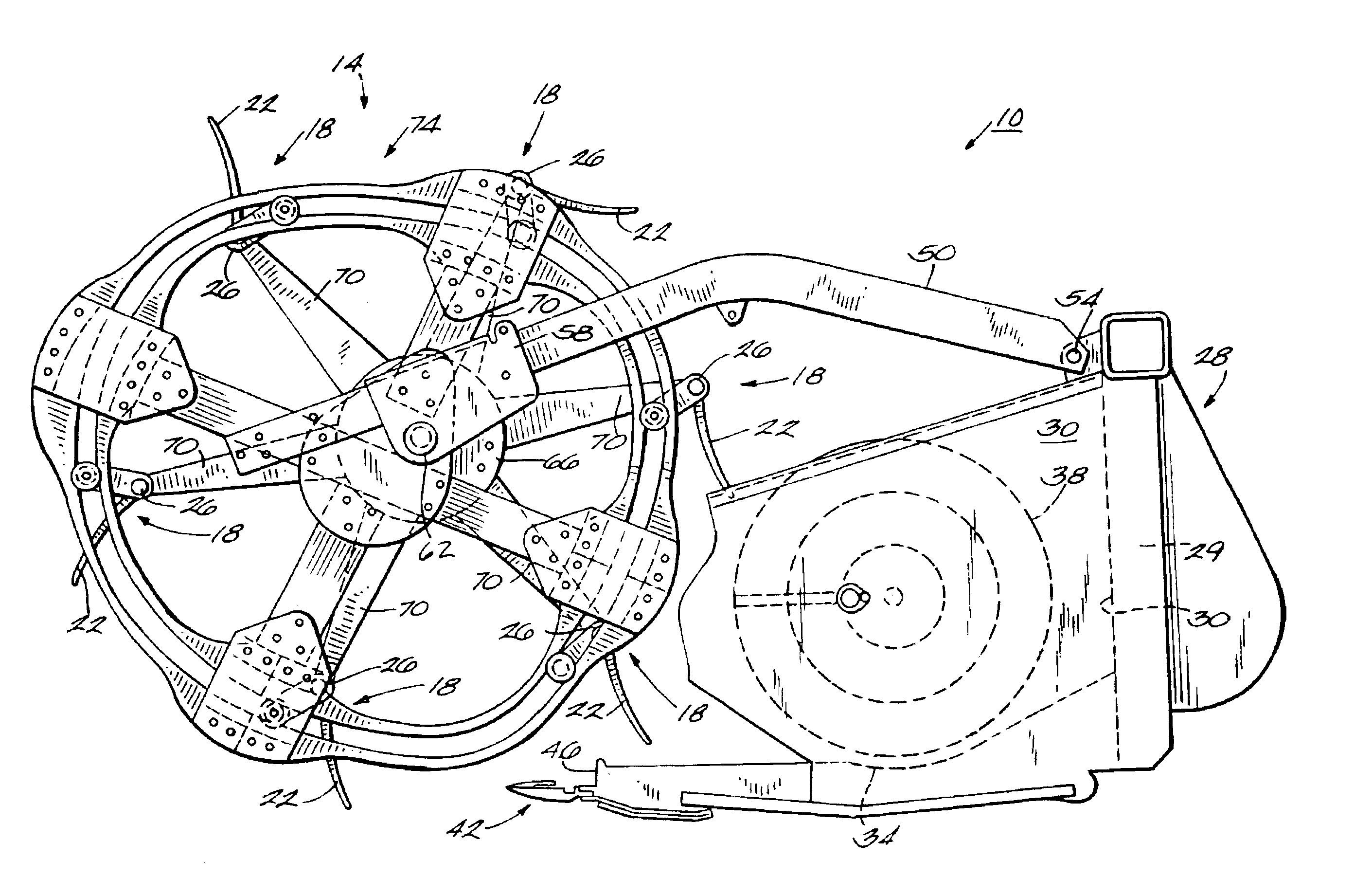 Harvester tine and bat assembly