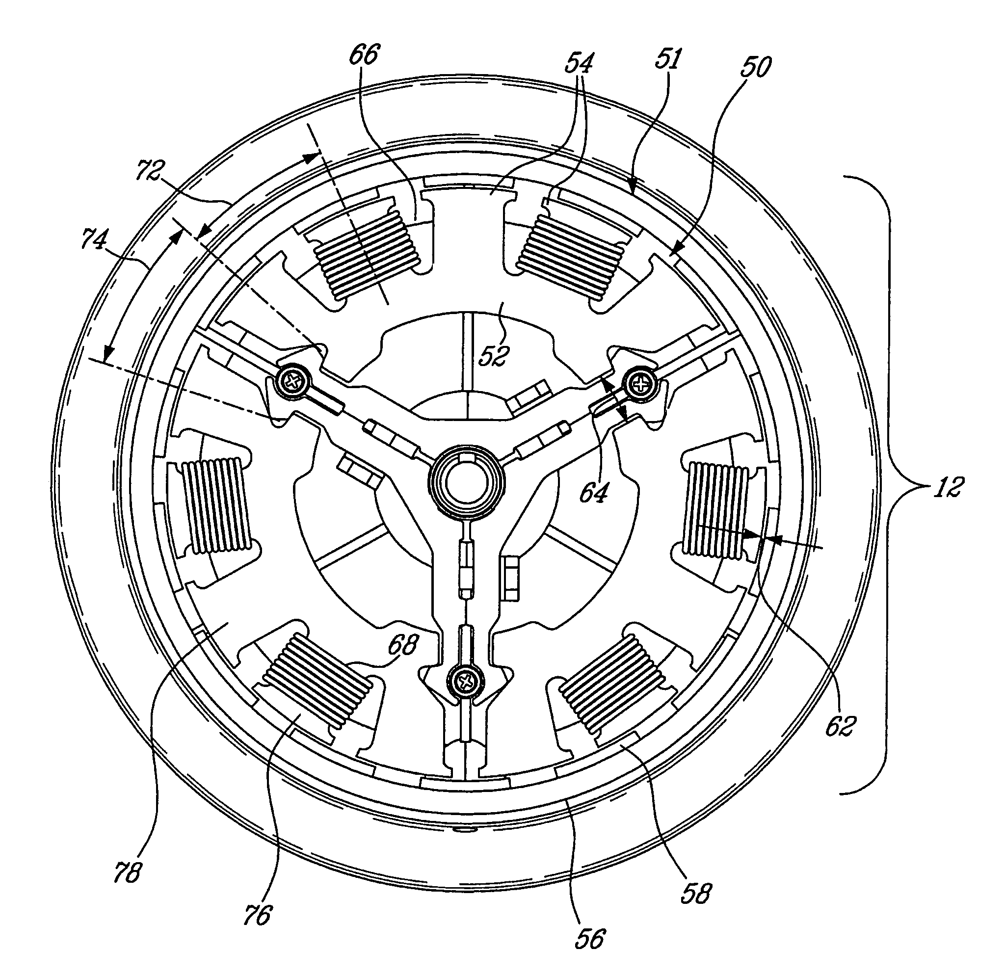 Multi-phase electrical motor for use in a wheel