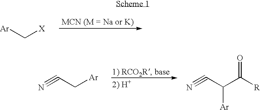 Convergent synthesis of alpha-aryl-beta-ketonitriles