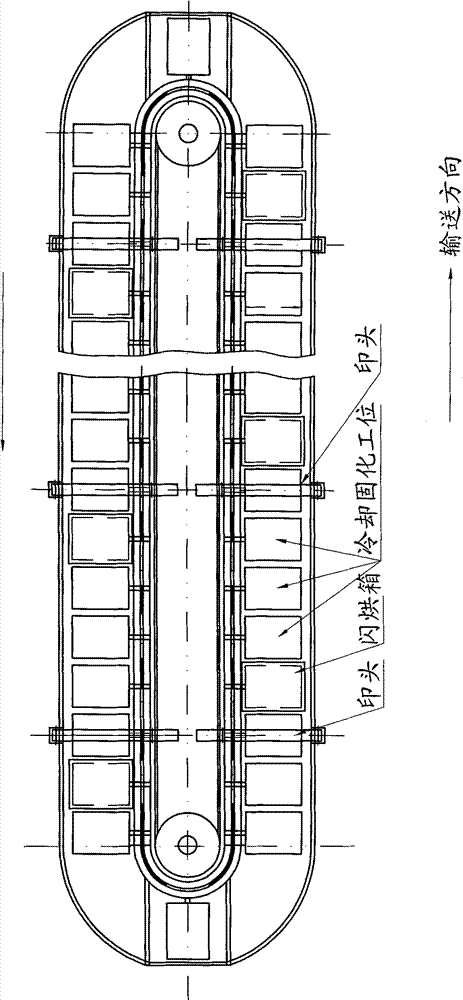 Vertical travel increasing delayed curing device of printing machine