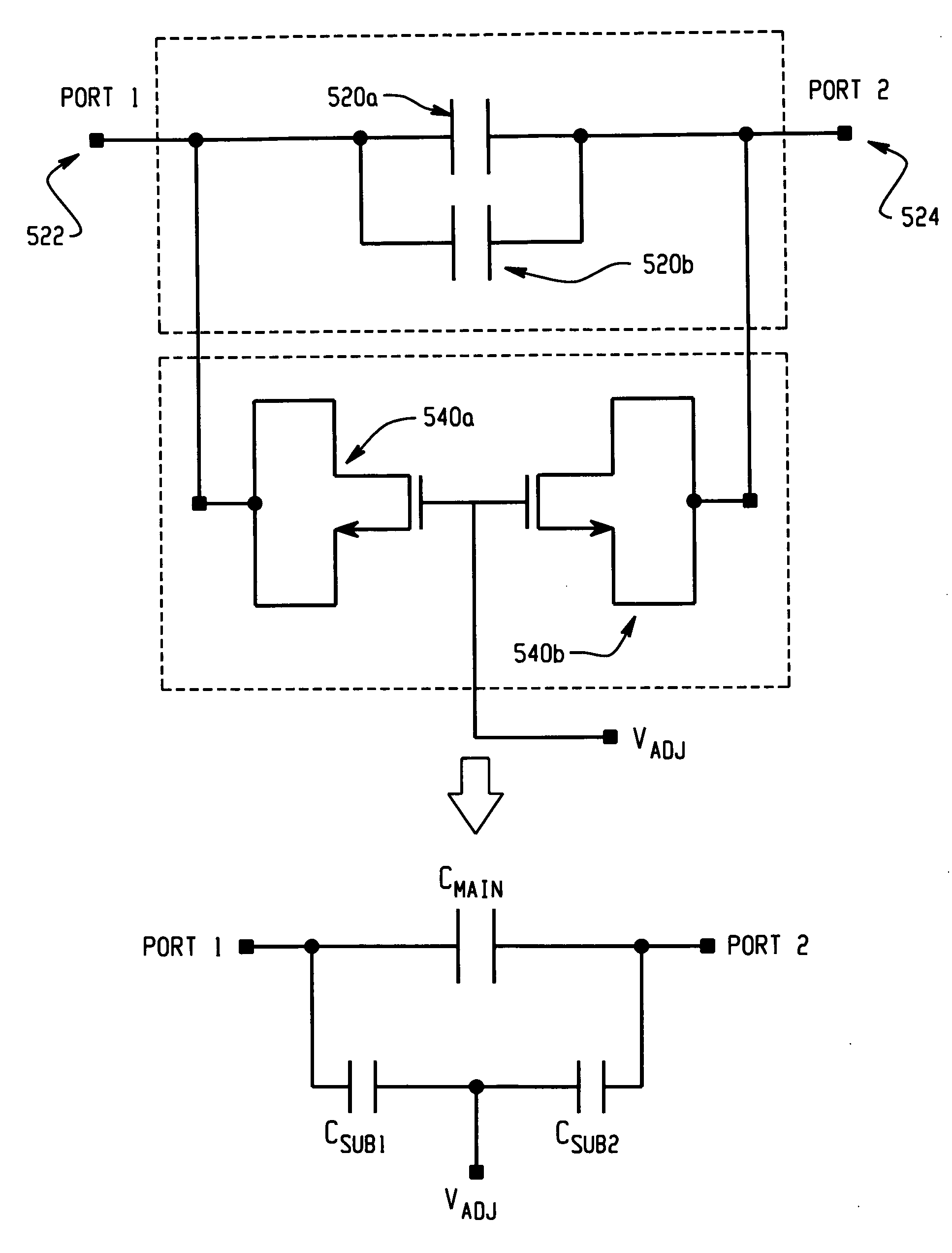 Adjustable on-chip sub-capacitor design