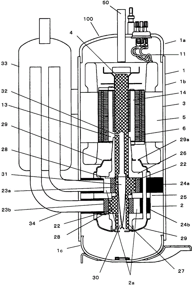 Hermetic compressor and refrigerating cycle device including the hermetic compressor