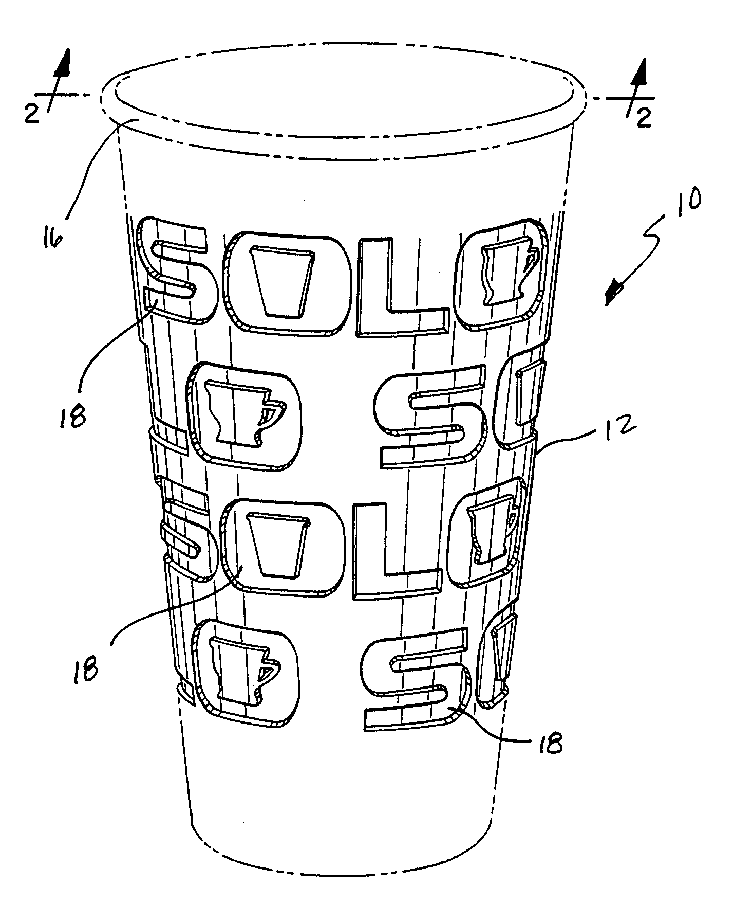 Single-wall paper container with integrally embossed/debossed side wall with improved grip-ability