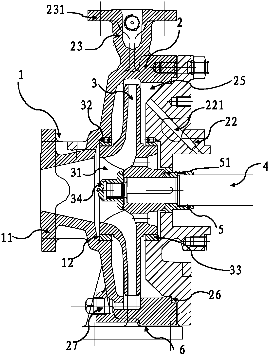 Pump body for boric acid recycling pump